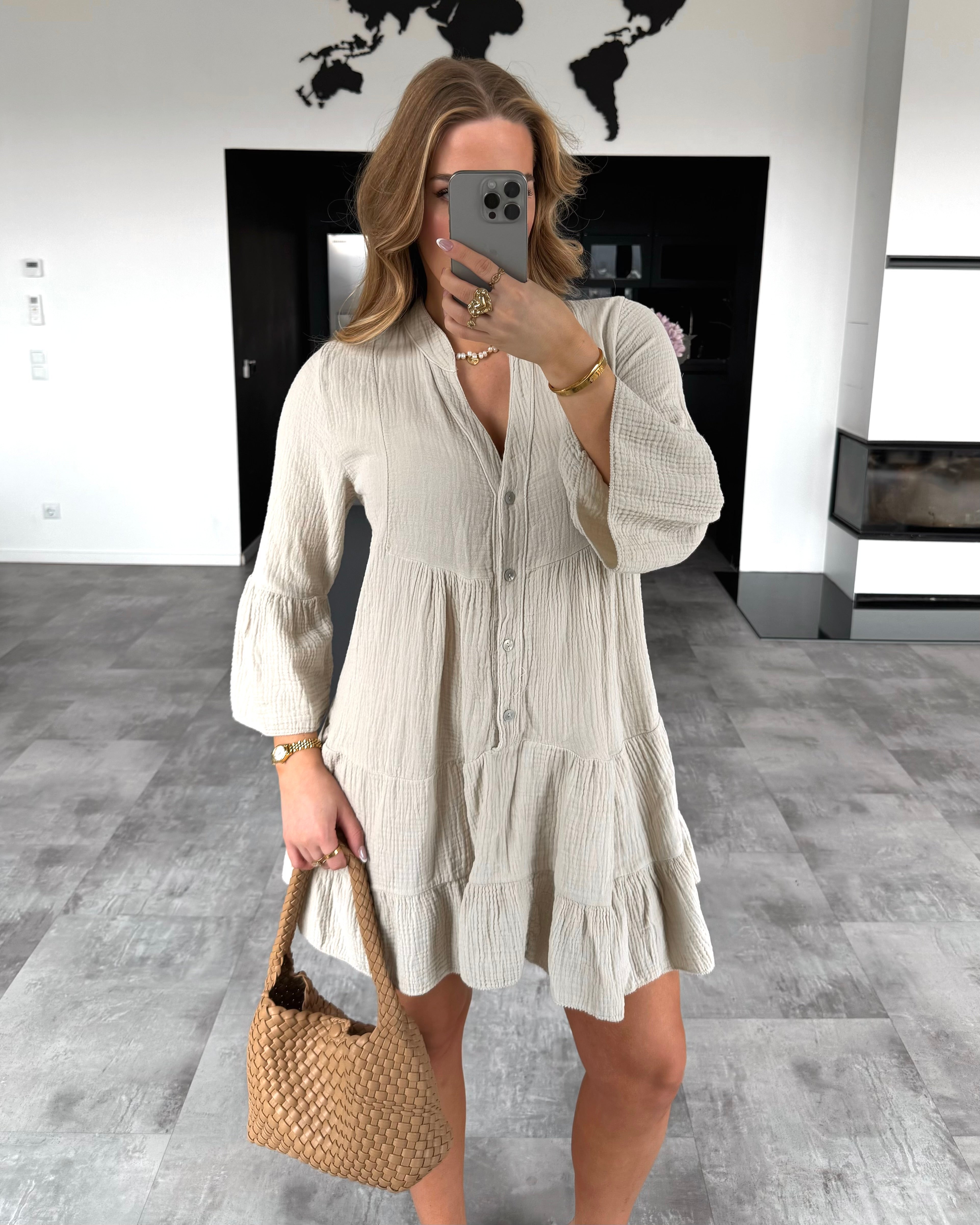 Musselin Kleid „Sofia“ Beige