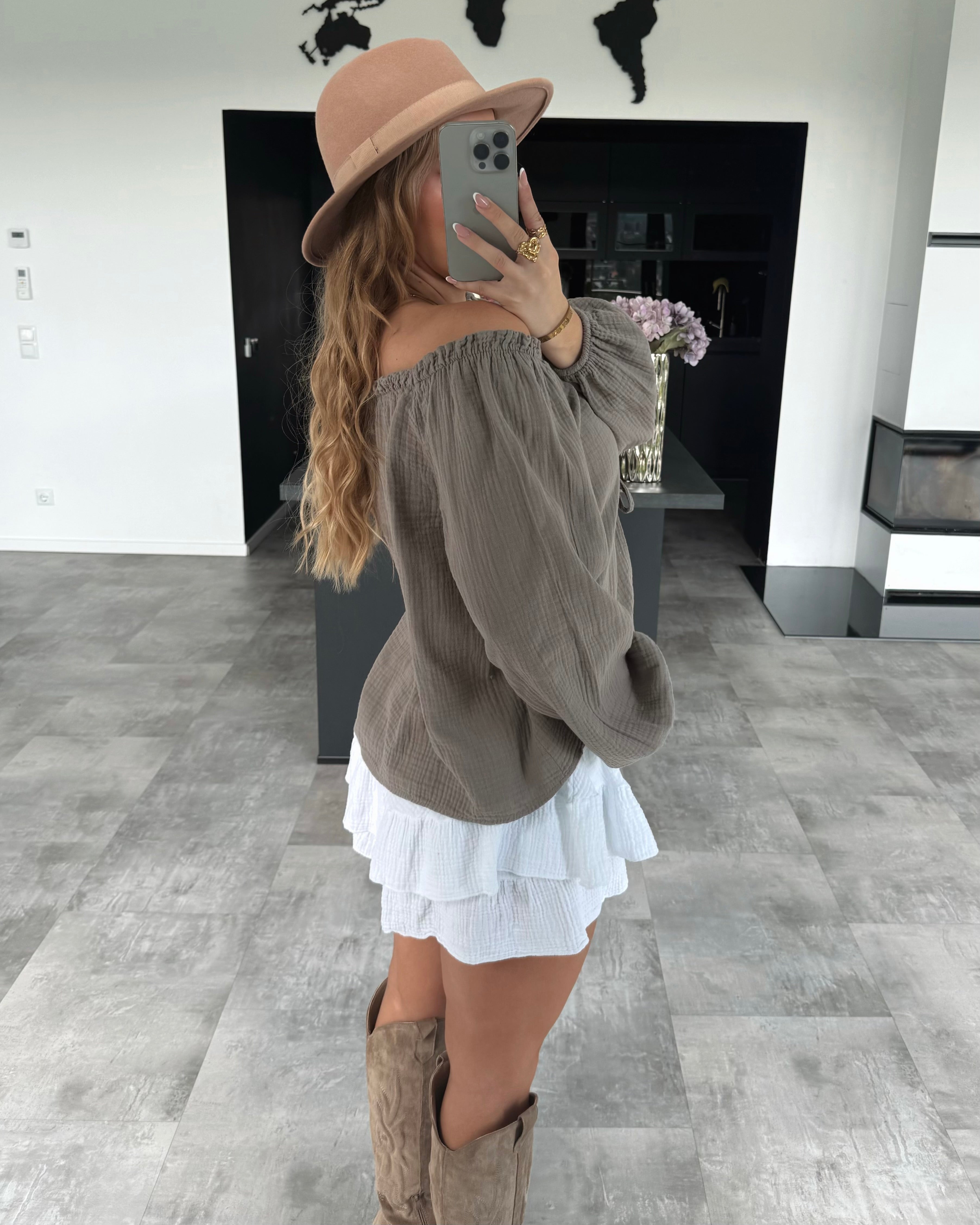 Musselin Knoten-Bluse "Kristin" Taupe