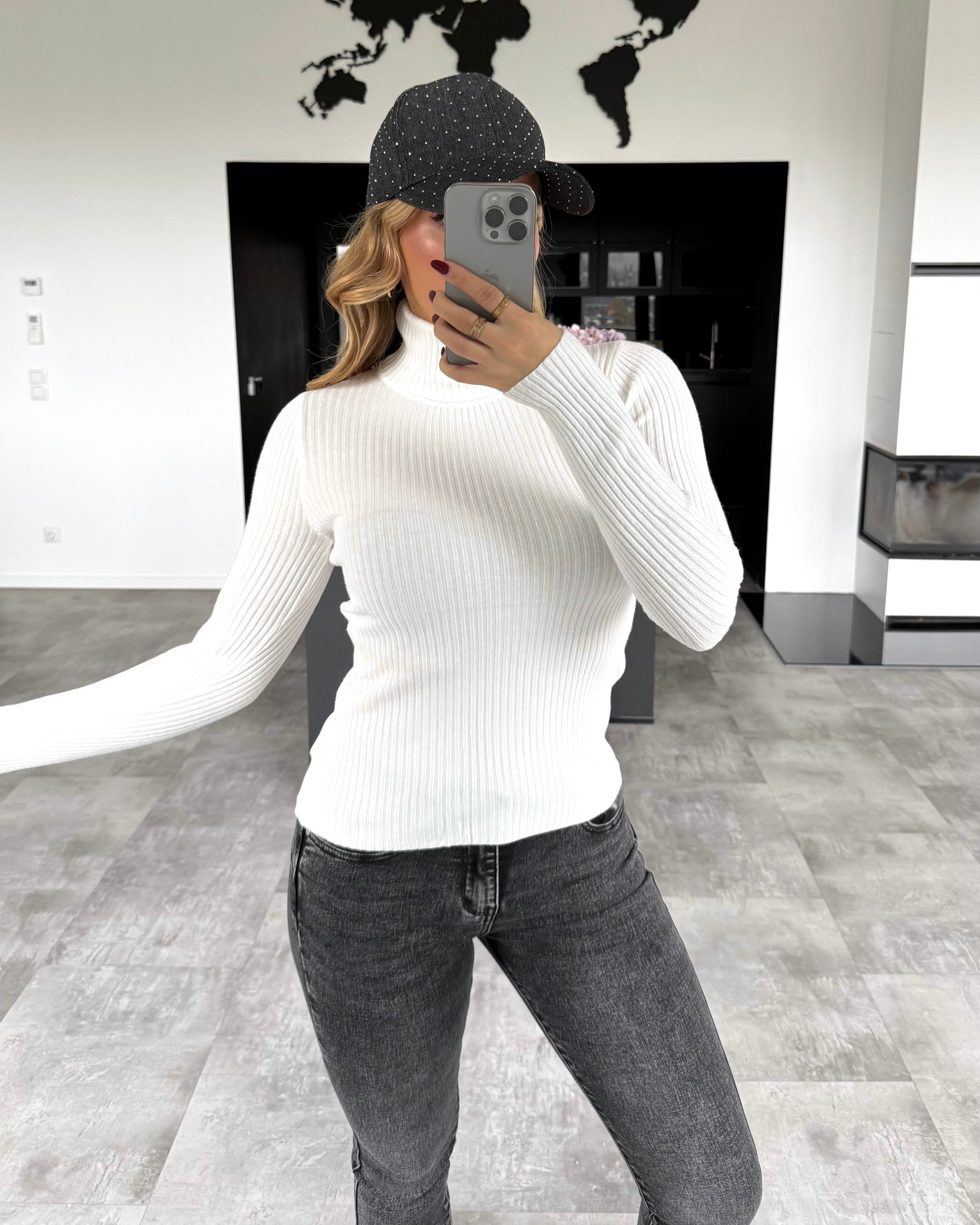 Rollkragenpullover "Rosy" Weiß