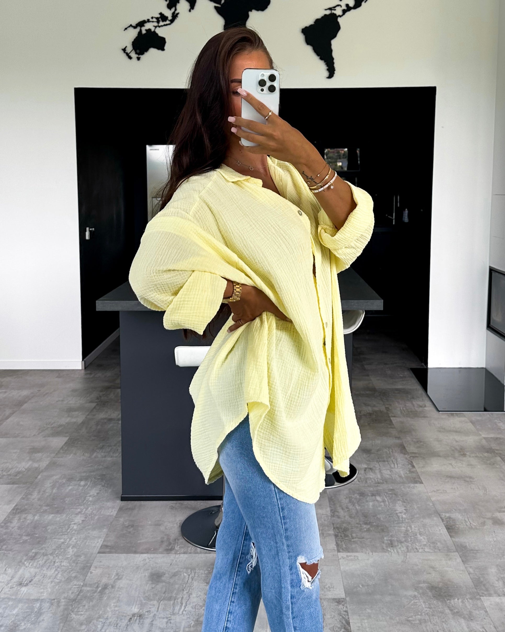 Musselin Bluse "Alissa" Lang Hellgelb