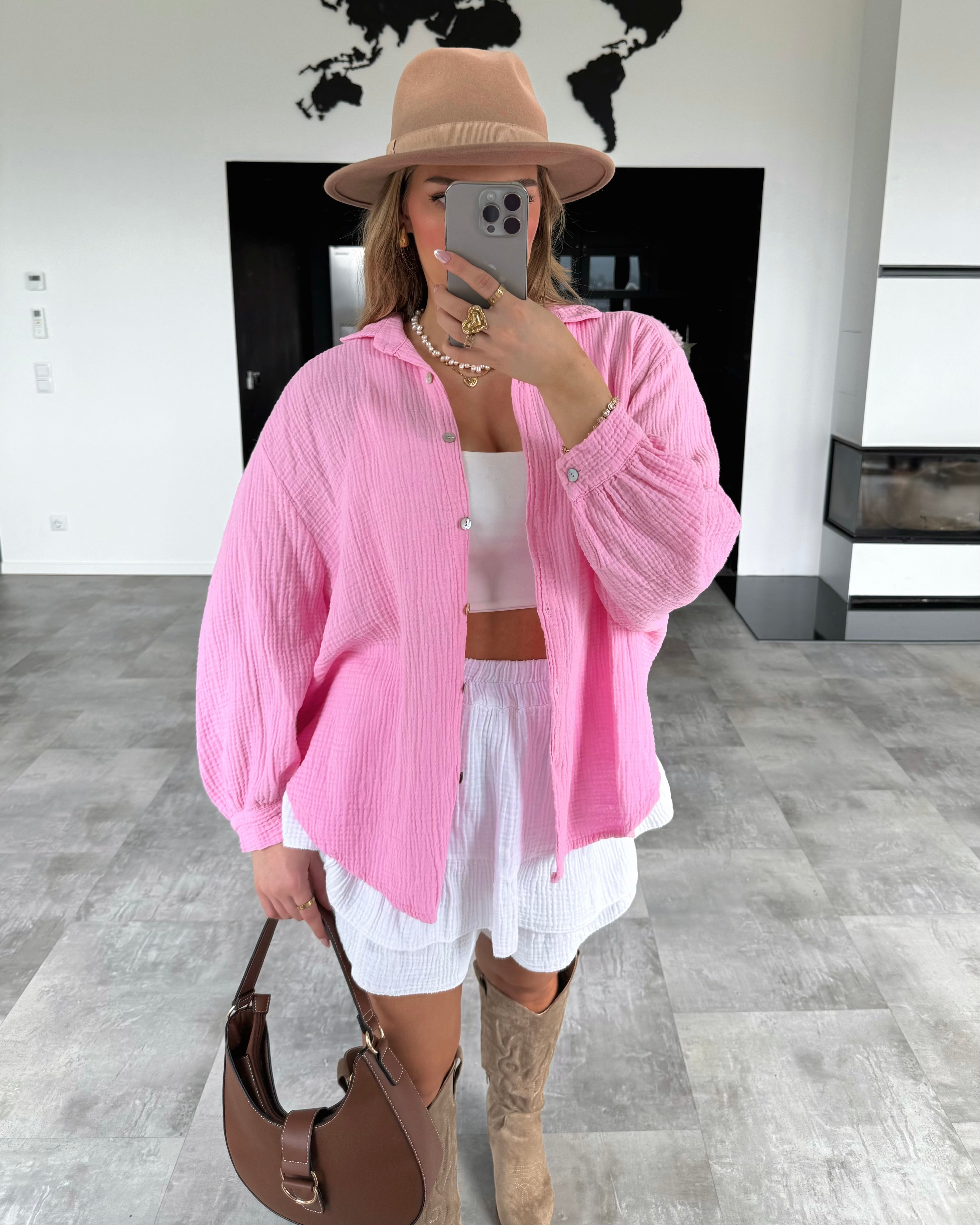 Musselin Bluse "Malea" Midi Bubblegum Rosa