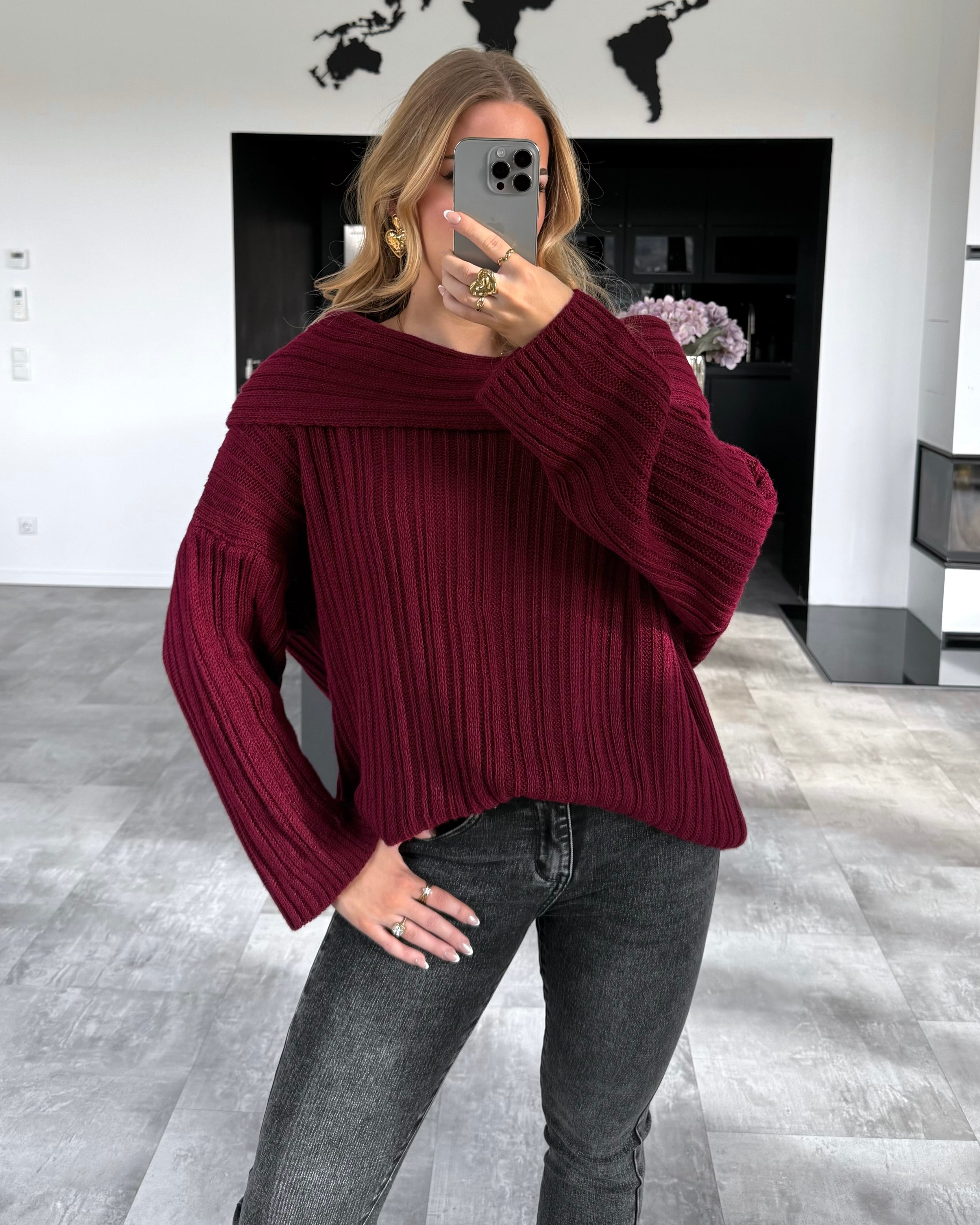 Off-Shoulder Strickpullover "Ivy“ Bordeaux