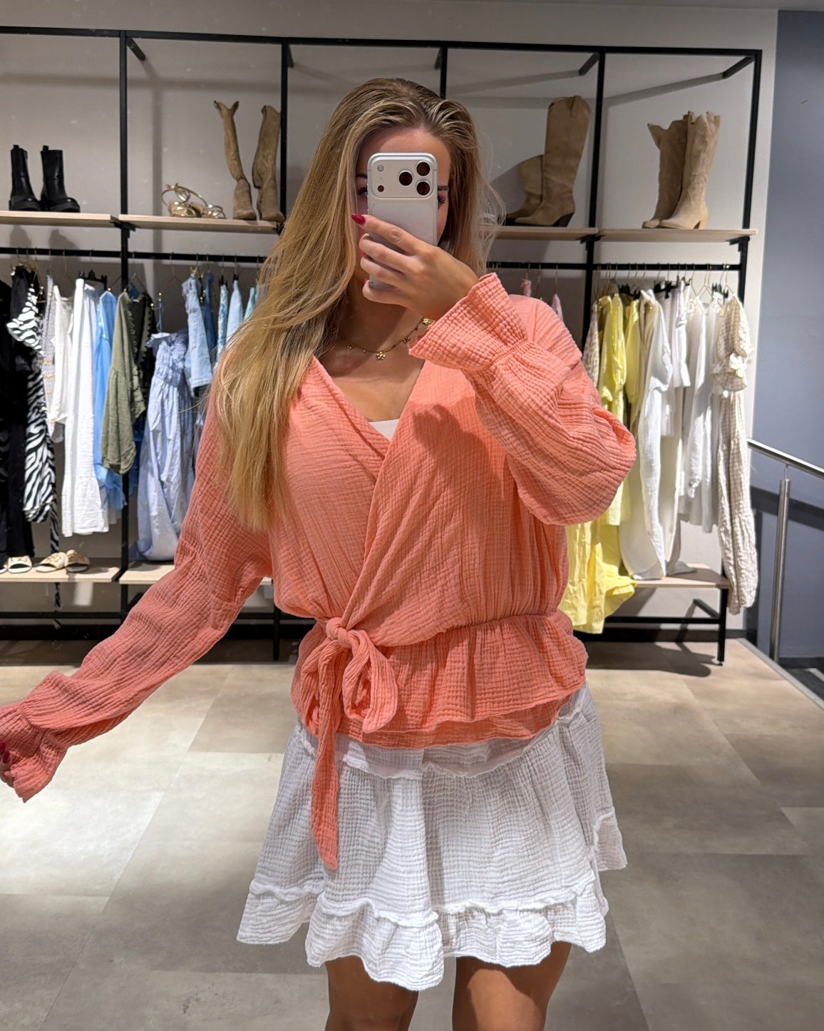 Musselin Wickel-Bluse "Nessi" Koralle