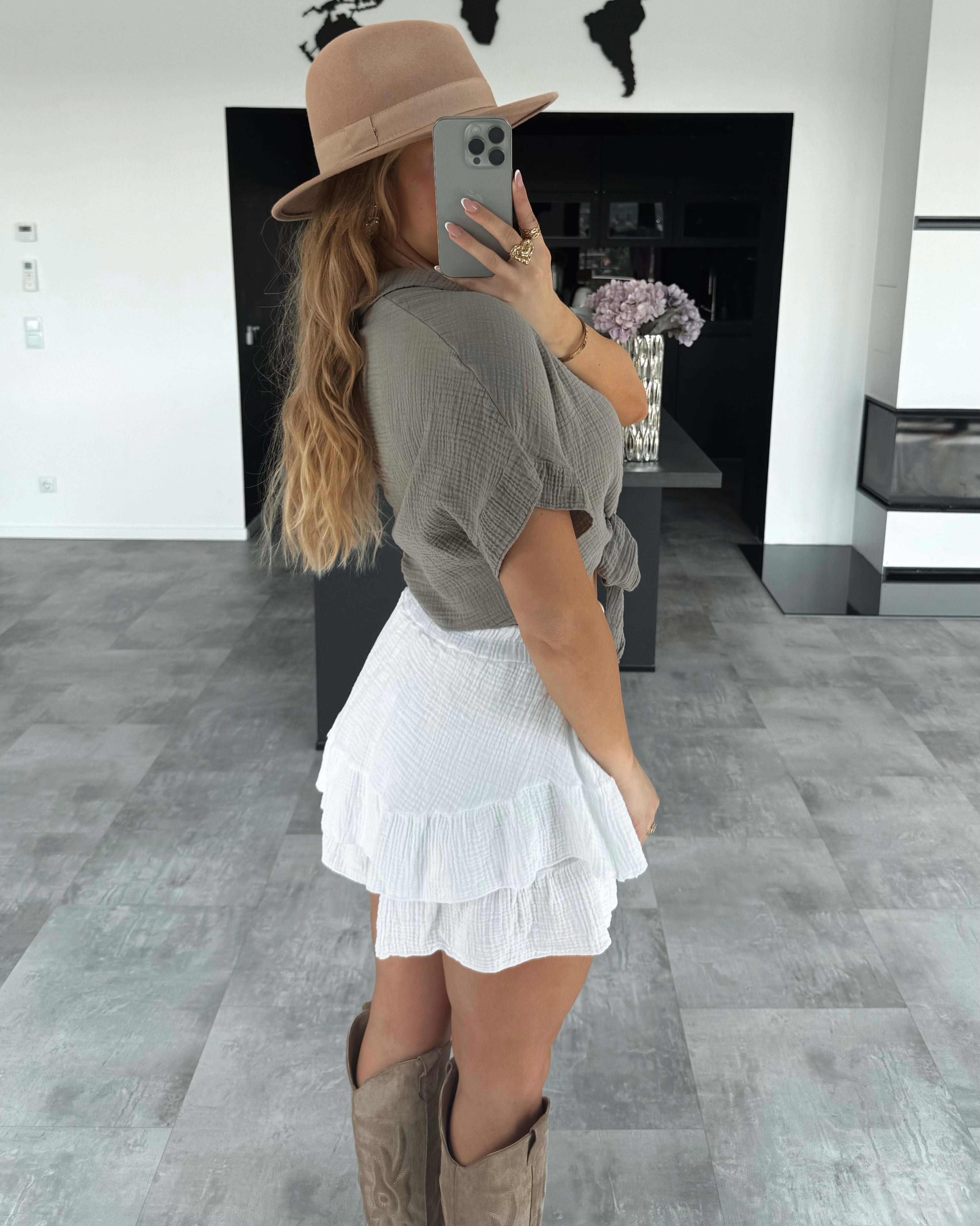 Musselin Knotenshirt "Lia" Taupe
