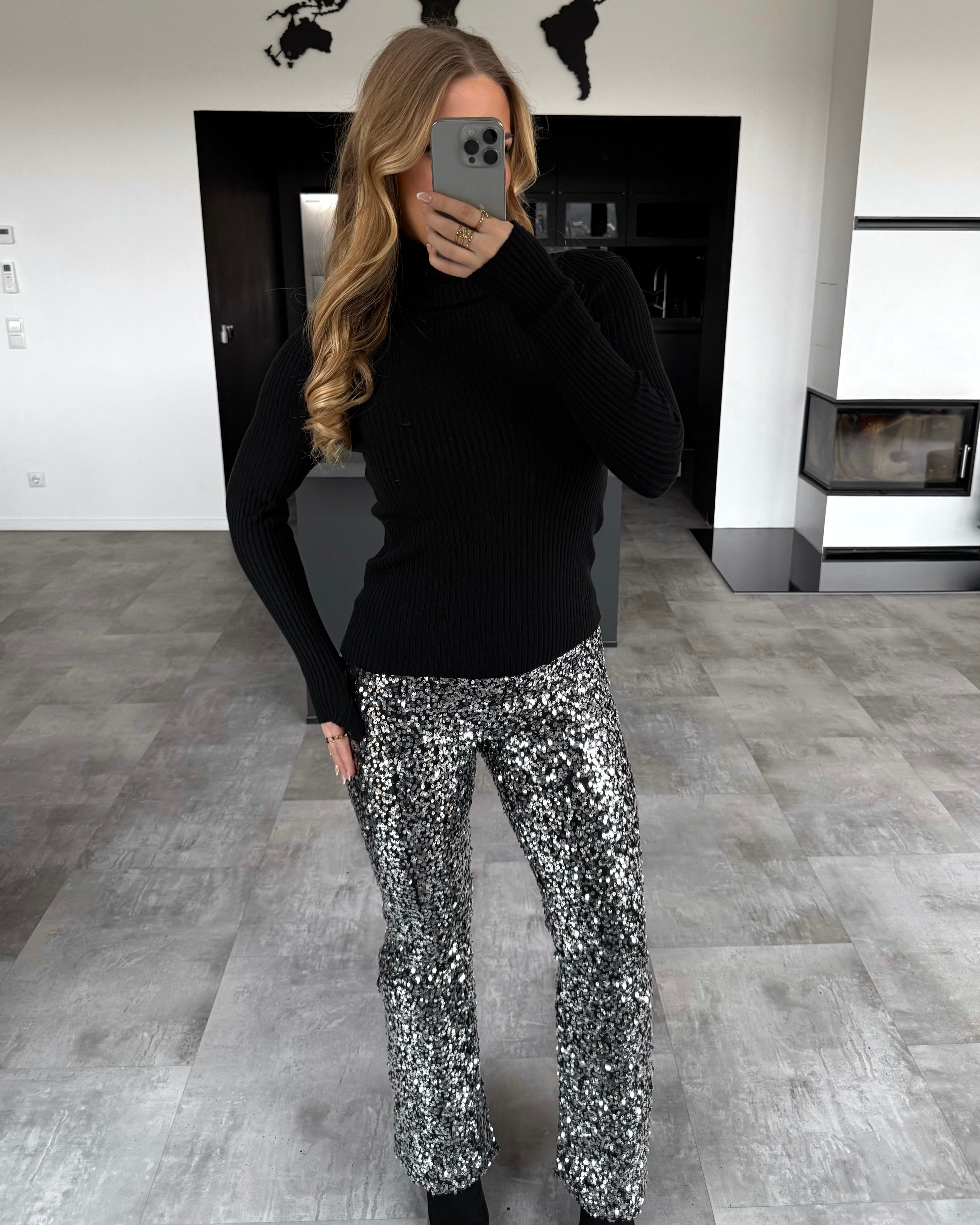 Pailletten Hose „Sierra“ Schwarz-Silber