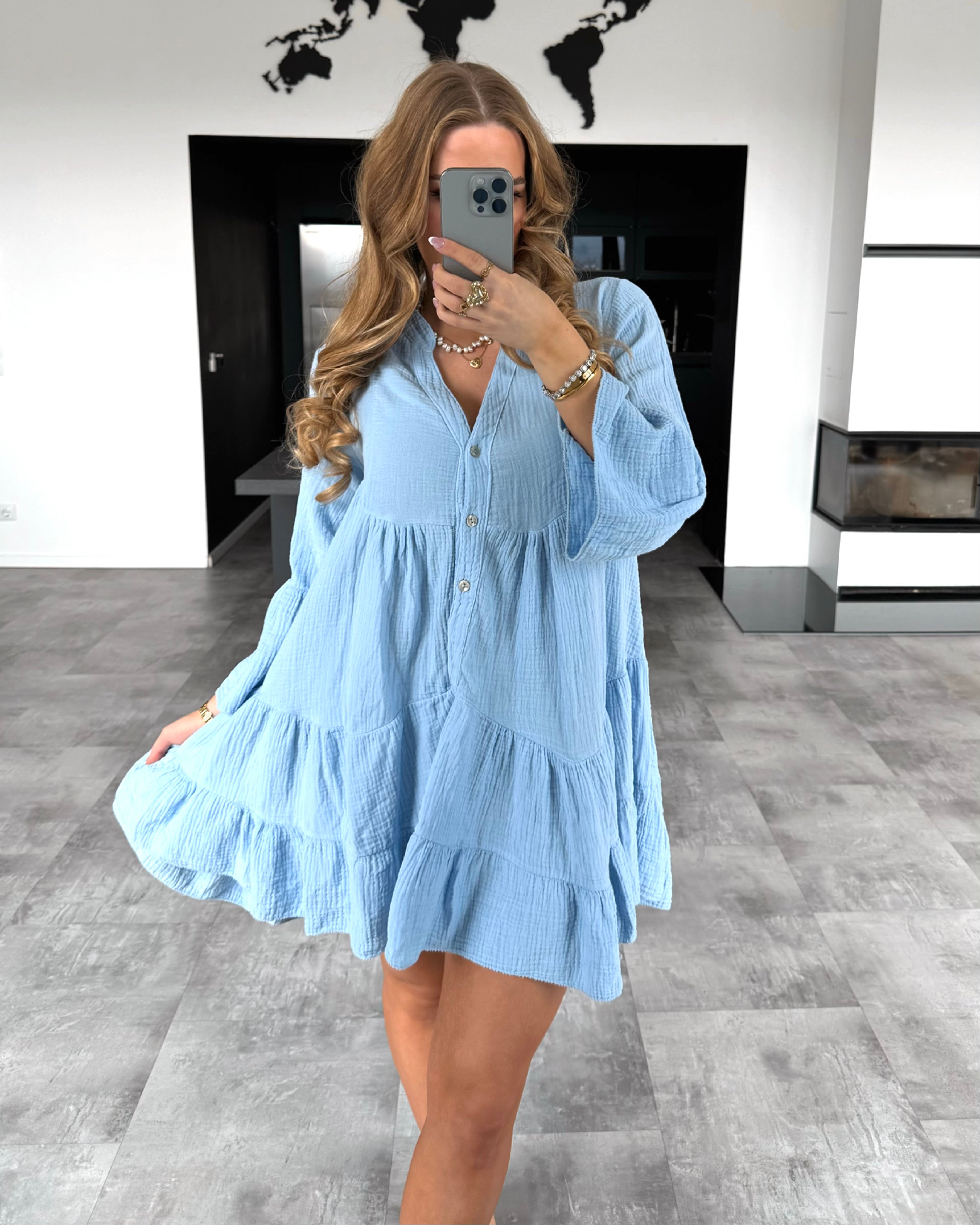 Musselin Kleid „Sofia“ Hellblau