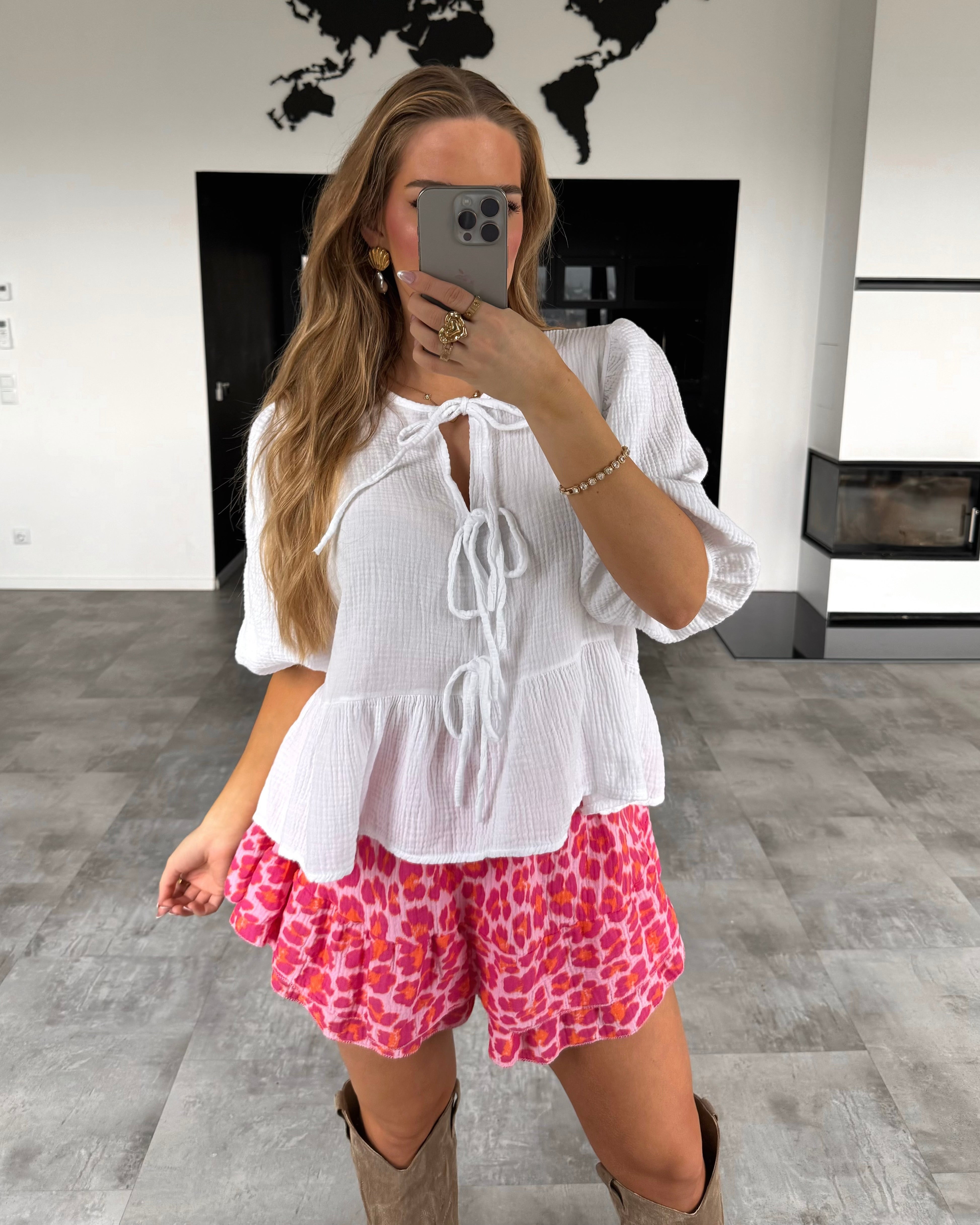 Musselin Knoten-Bluse "Leona" Weiß
