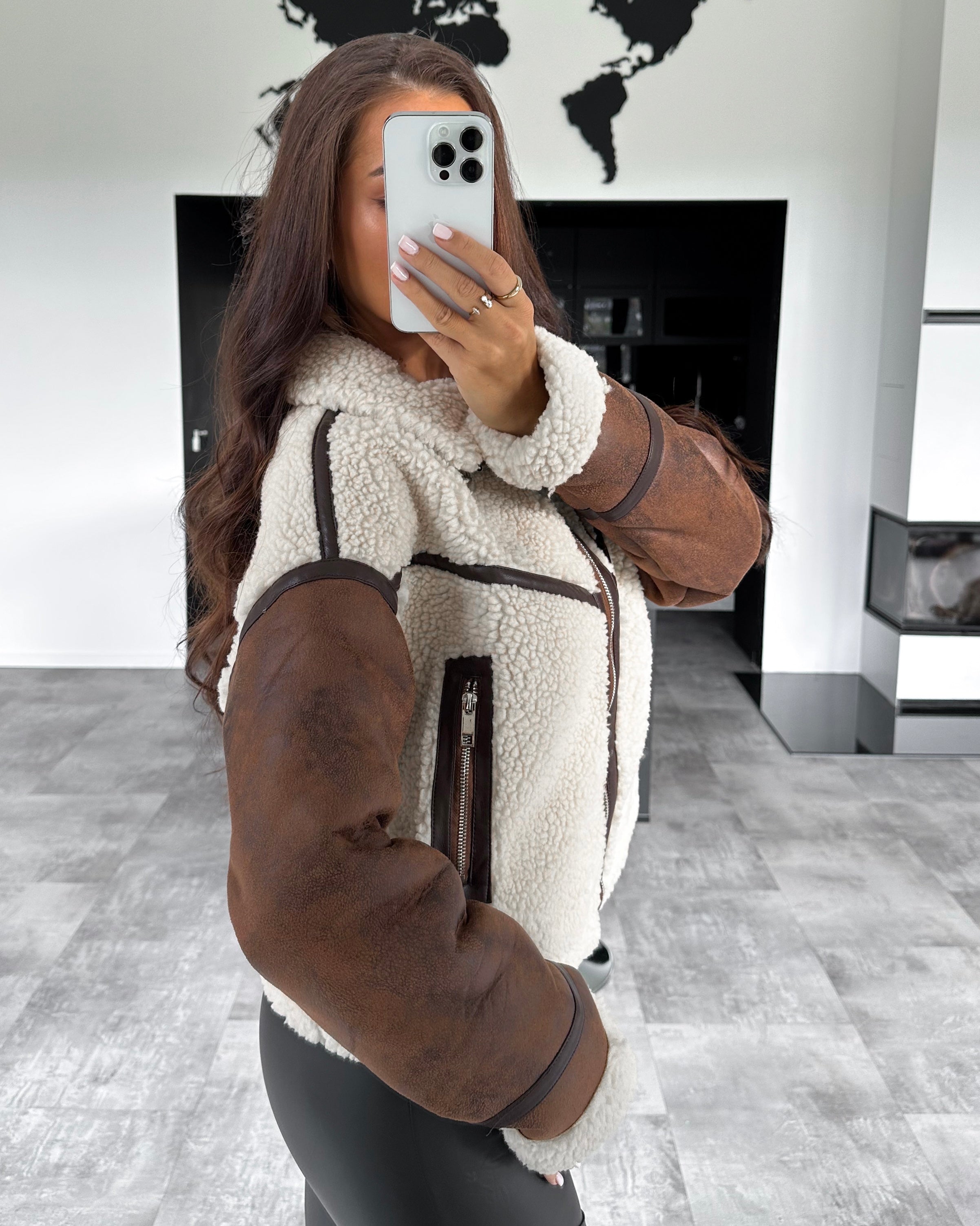 Pilotenjacke mit Teddyfell „Ivy“ Braun