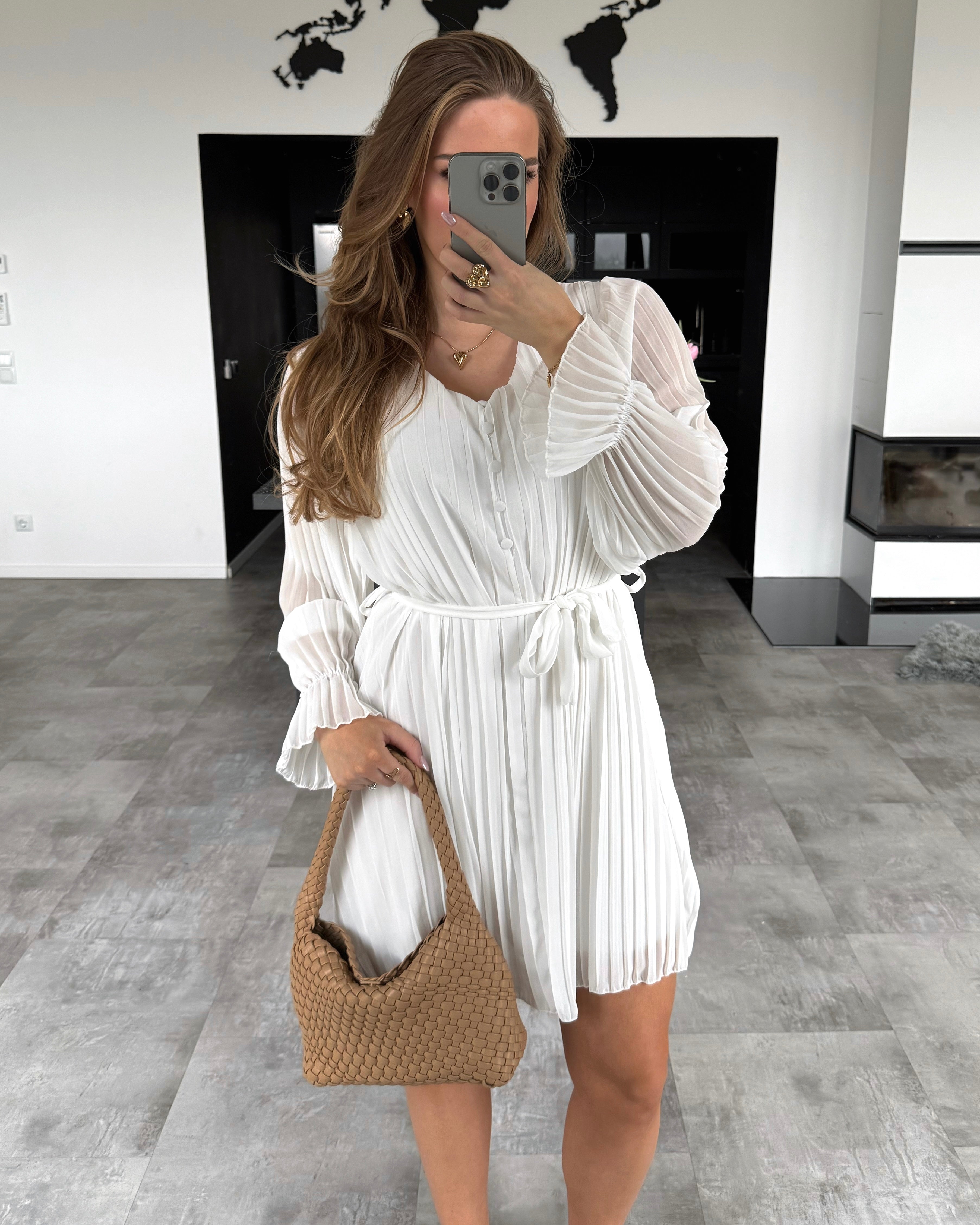 BWARE Plissee Kleid "Lorina" Weiß #108