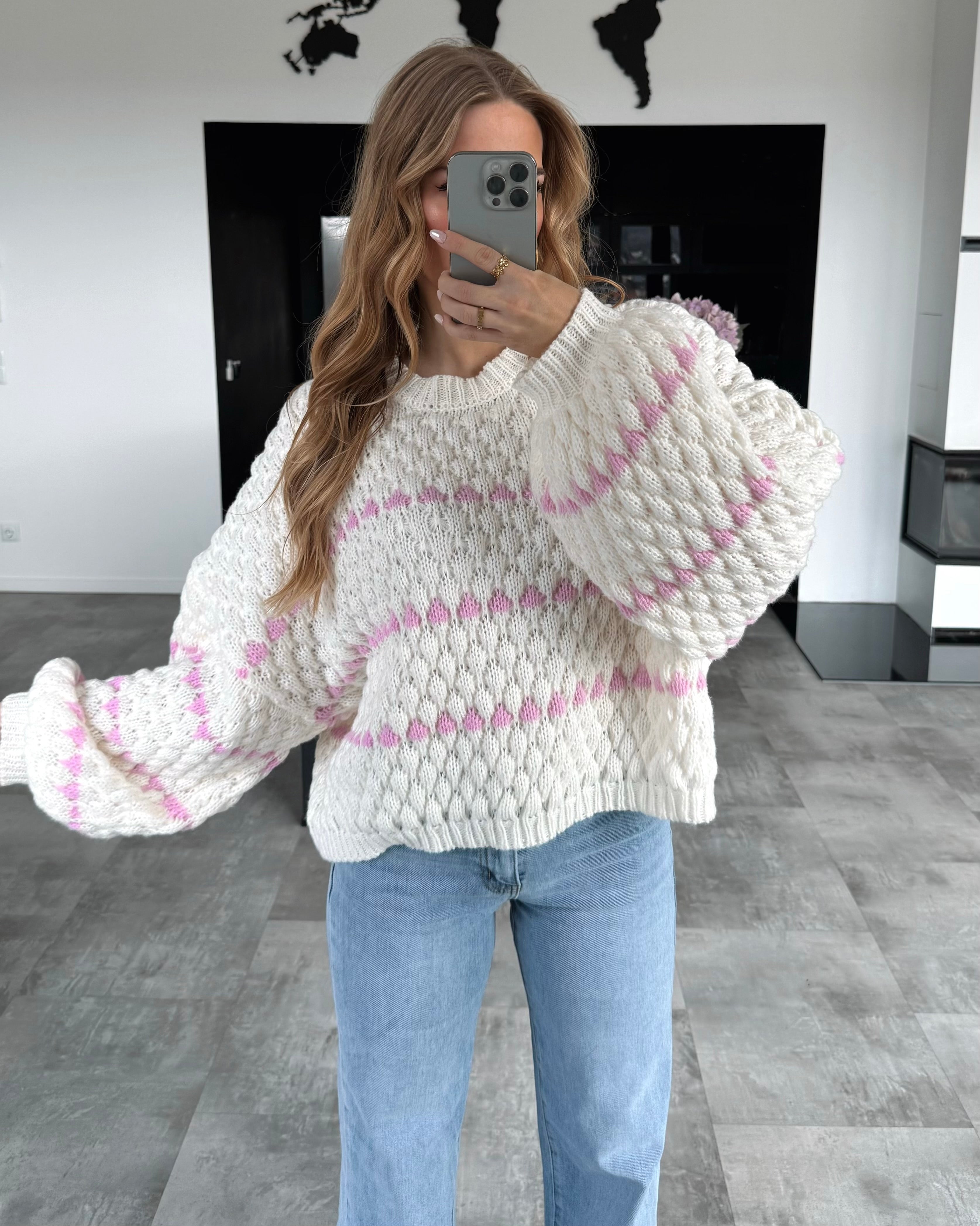 Pullover "Lucia" Ecru-Rosa