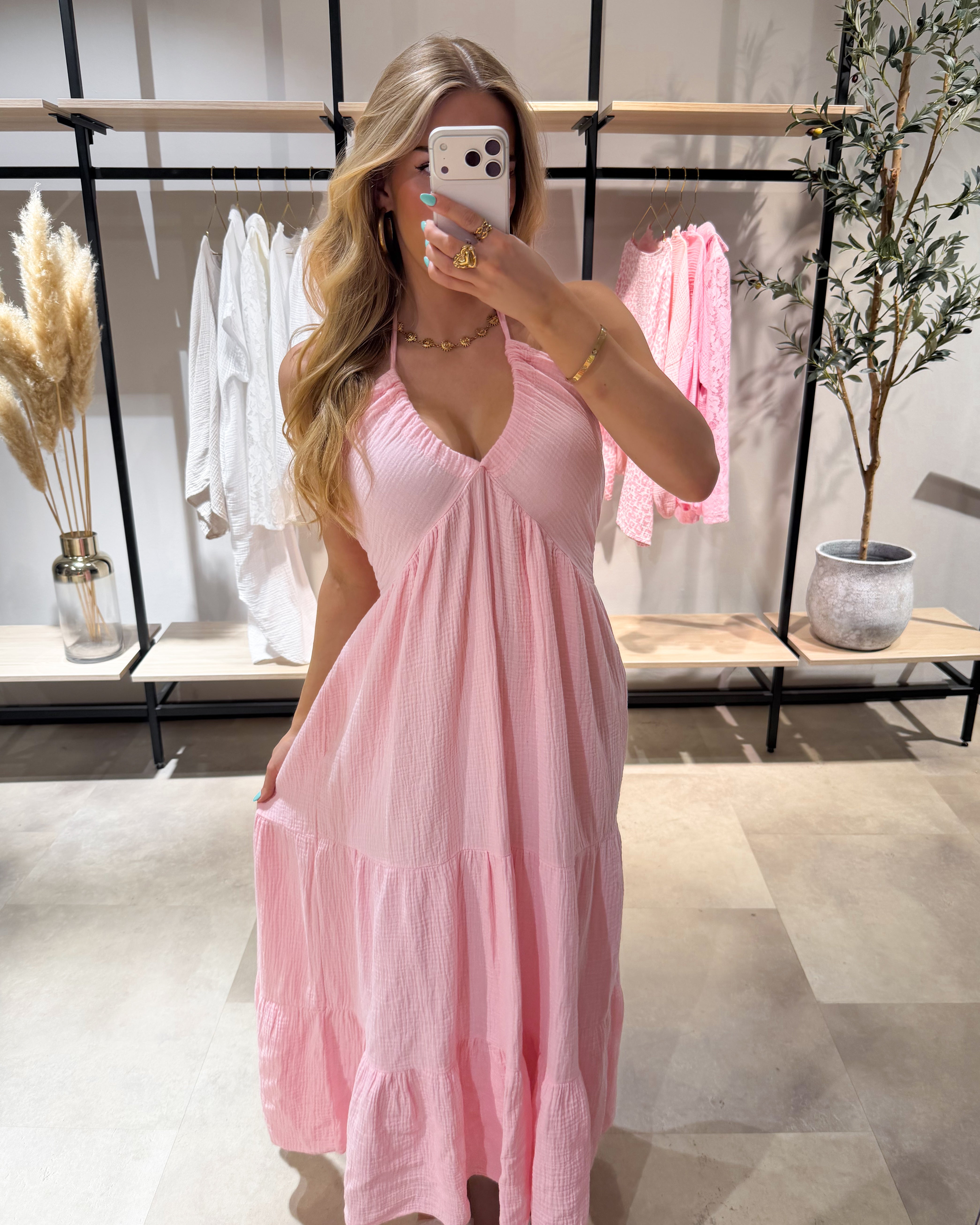 Musselin Maxikleid “Cara“ Bubblegum Rosa
