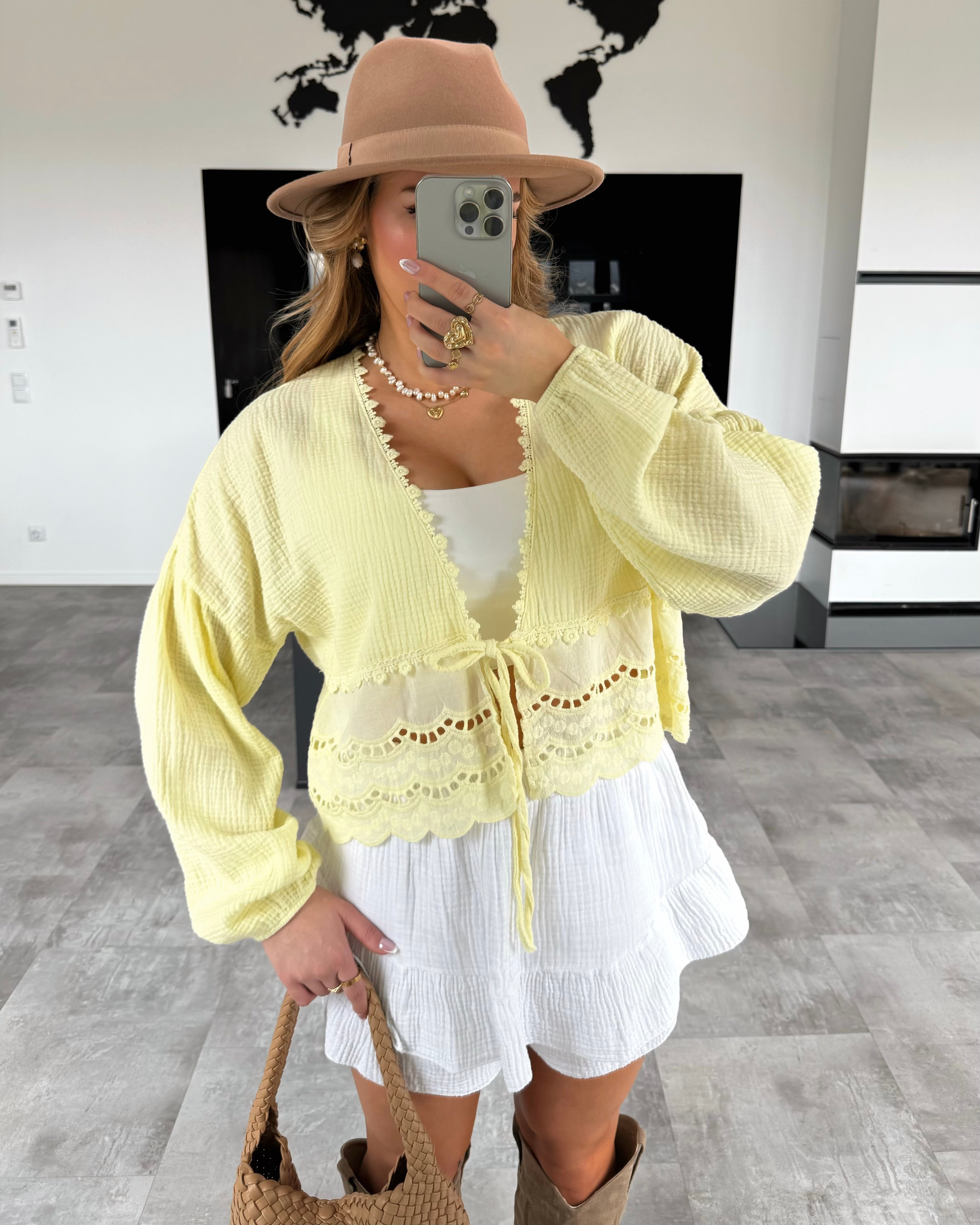Musselin Knoten-Bluse "Emmi" Gelb