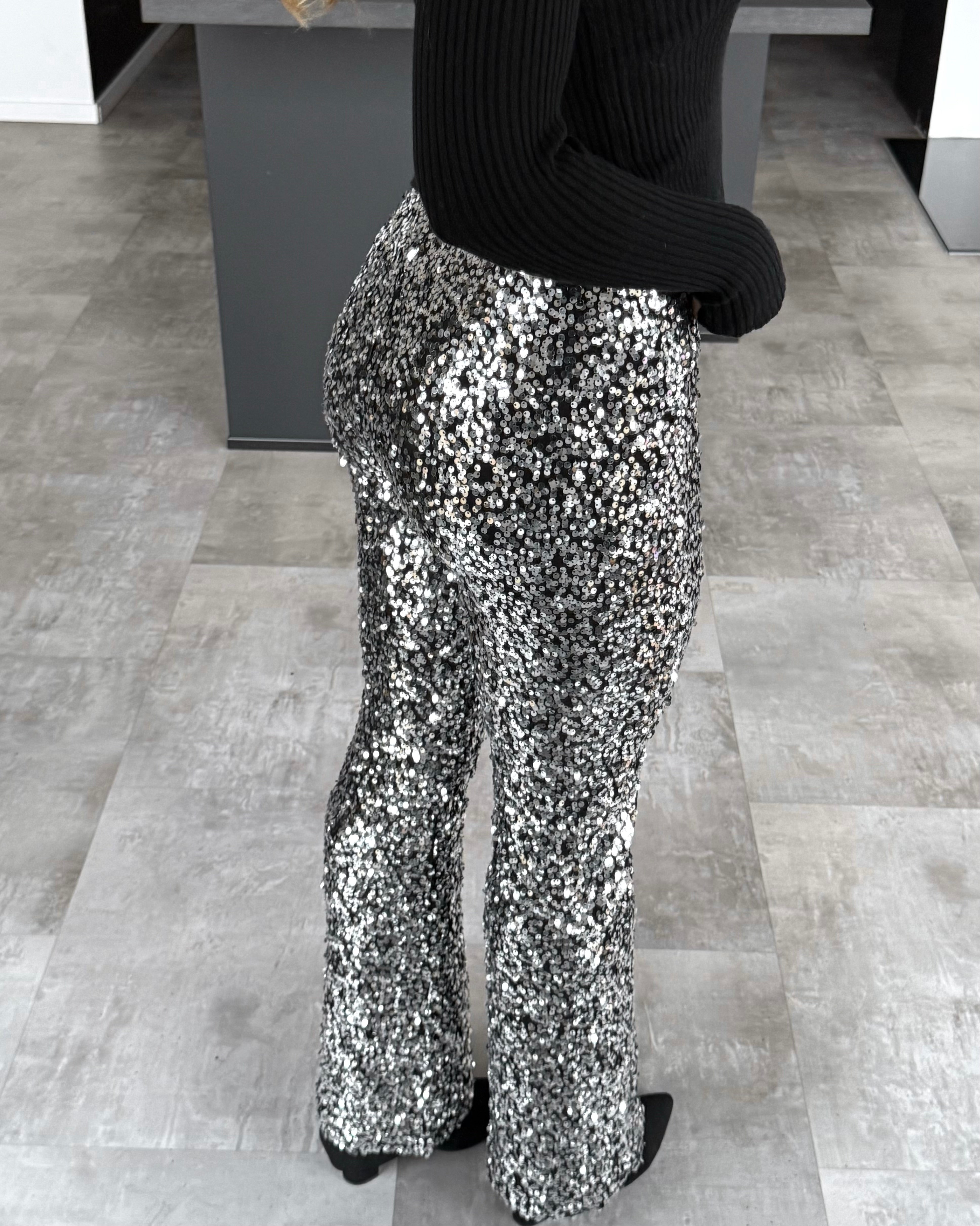 Pailletten Hose „Sierra“ Schwarz-Silber