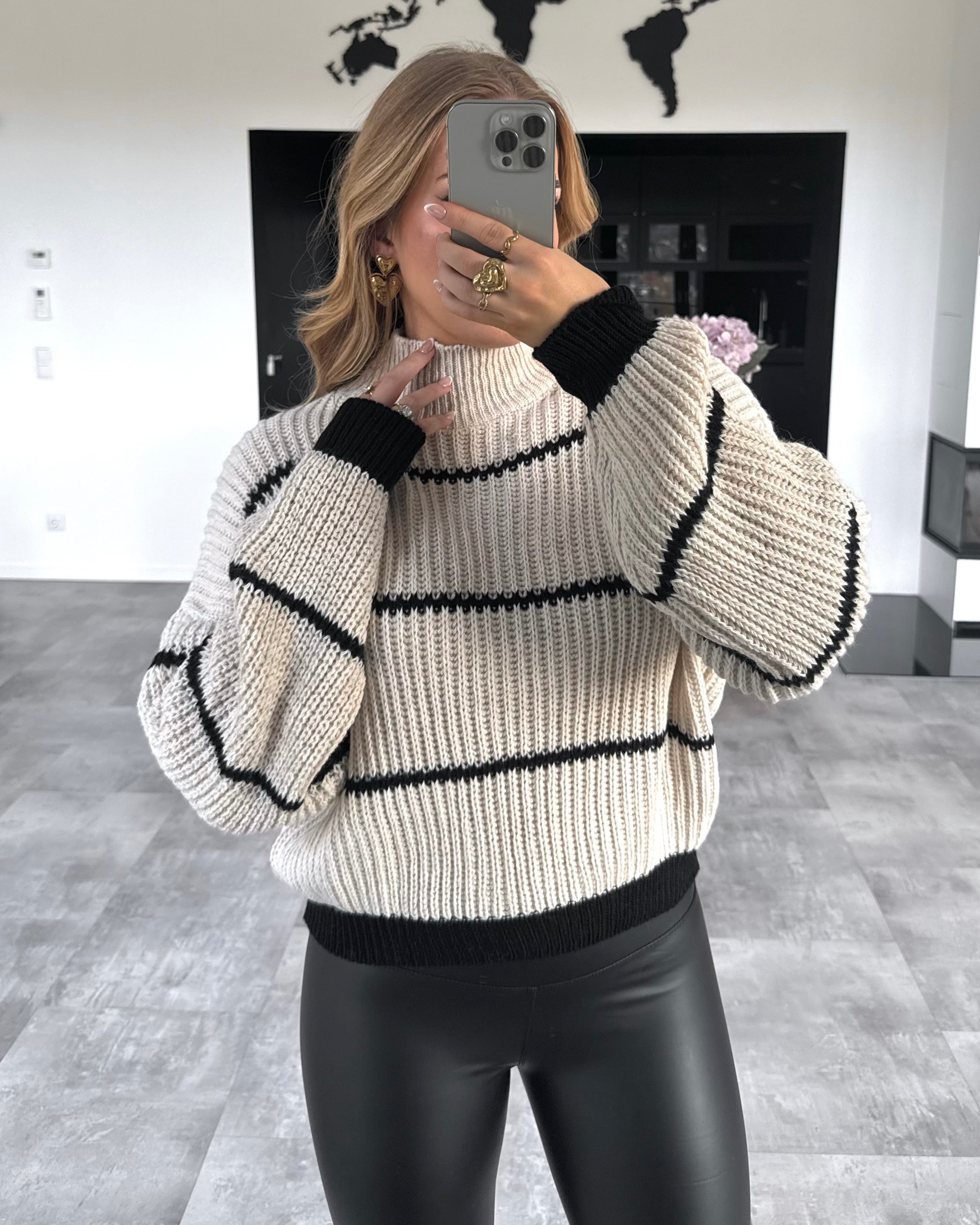 Pullover "Shirley" Beige-Schwarz