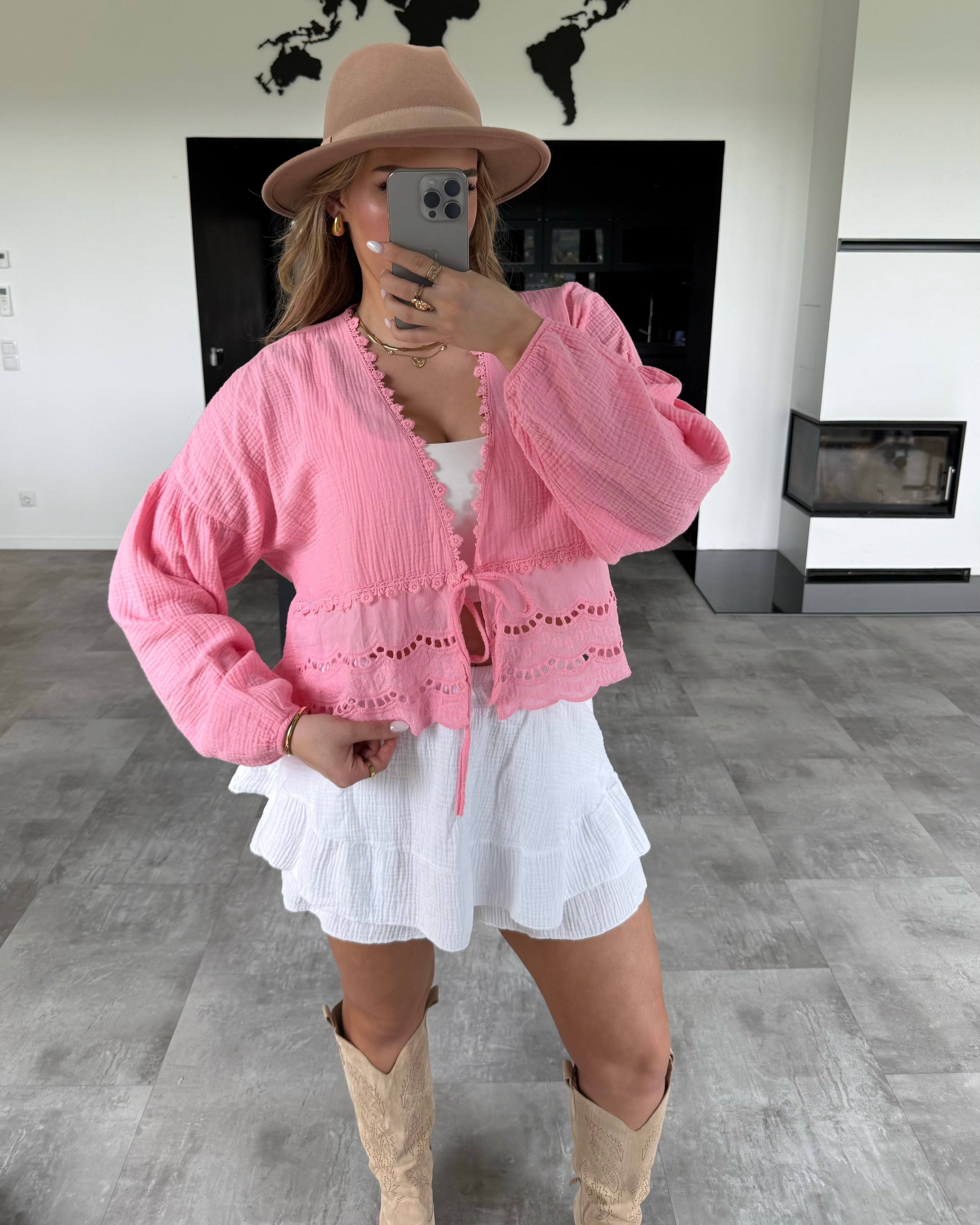 Musselin Knoten-Bluse "Emmi" Koralle