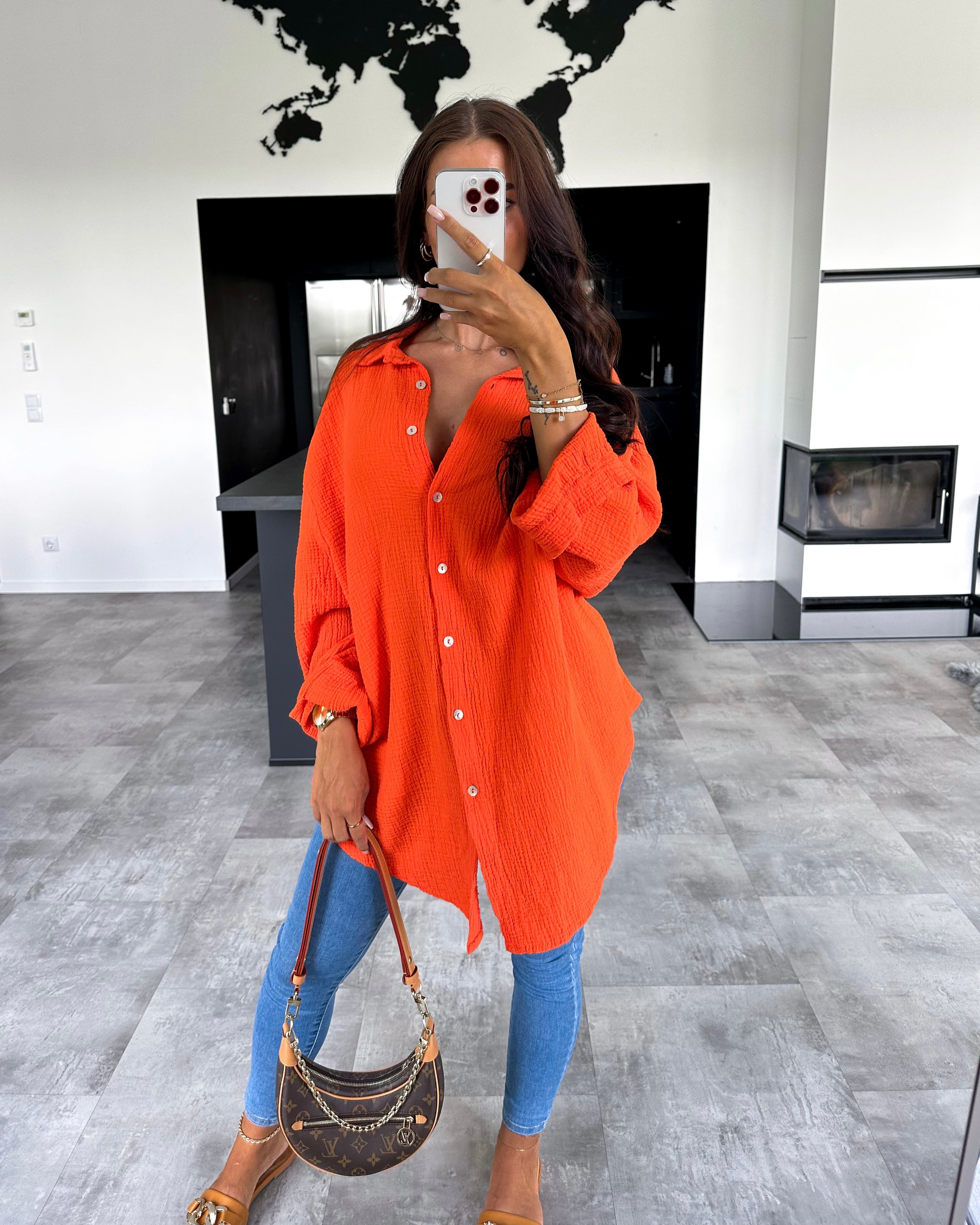 Musselin Bluse "Alissa" Lang Orange