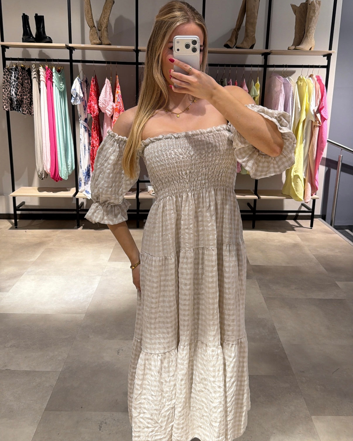 Maxikleid “Rosabella” Beige Kariert
