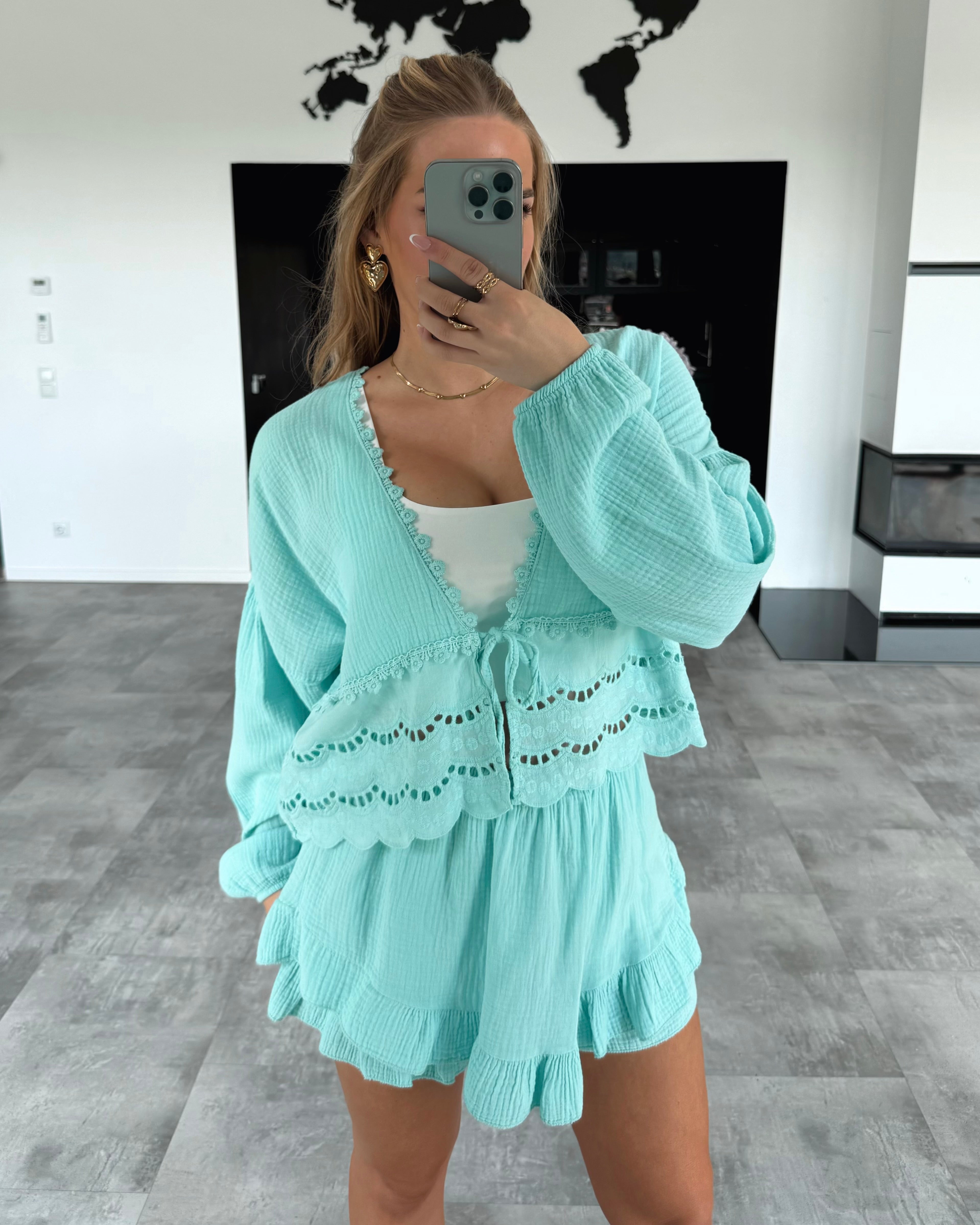Musselin Knoten-Bluse "Emmi" Aqua