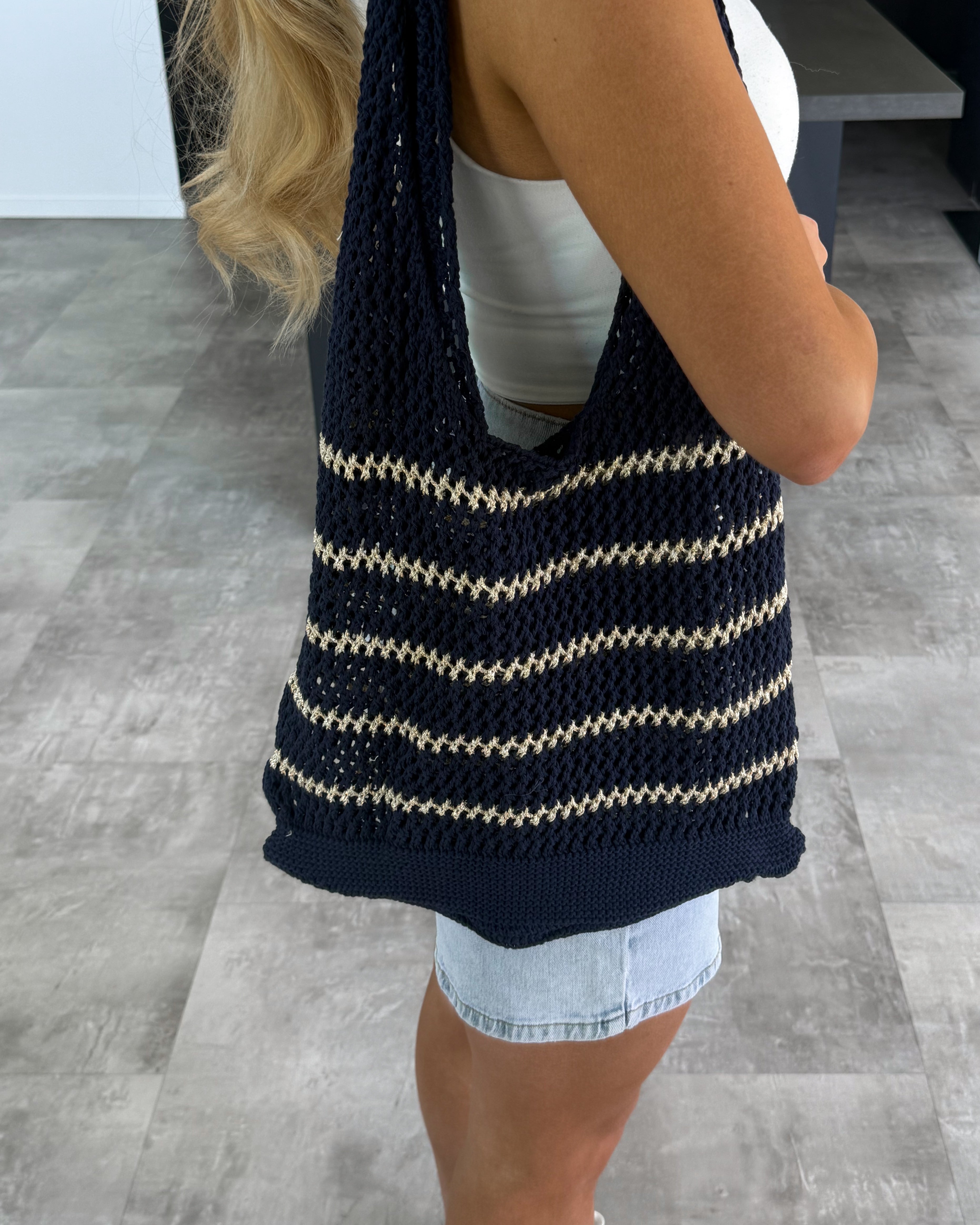 Häkel-Tasche “Beach” Navy