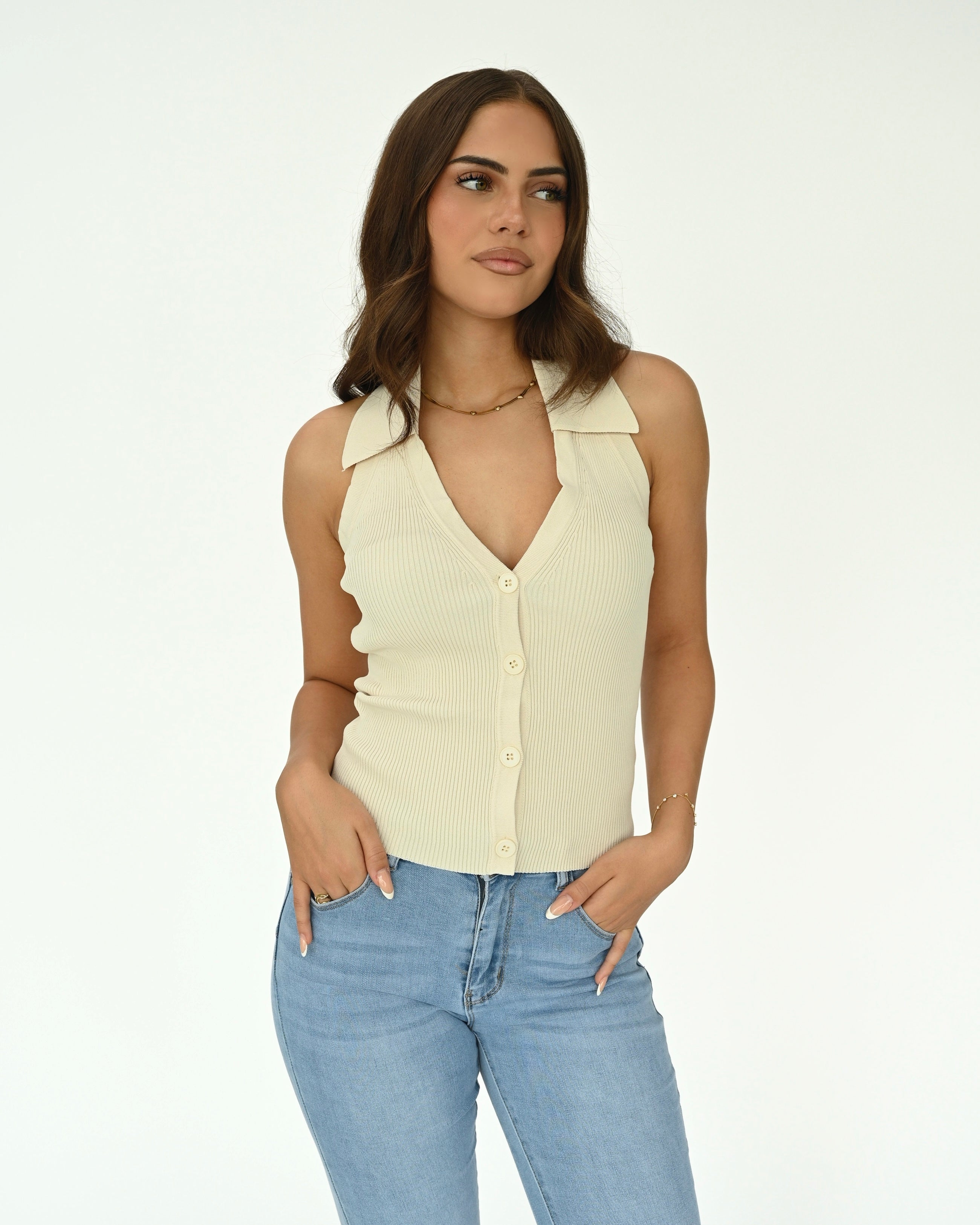 Neckholder Ripp Top mit Knopfleiste