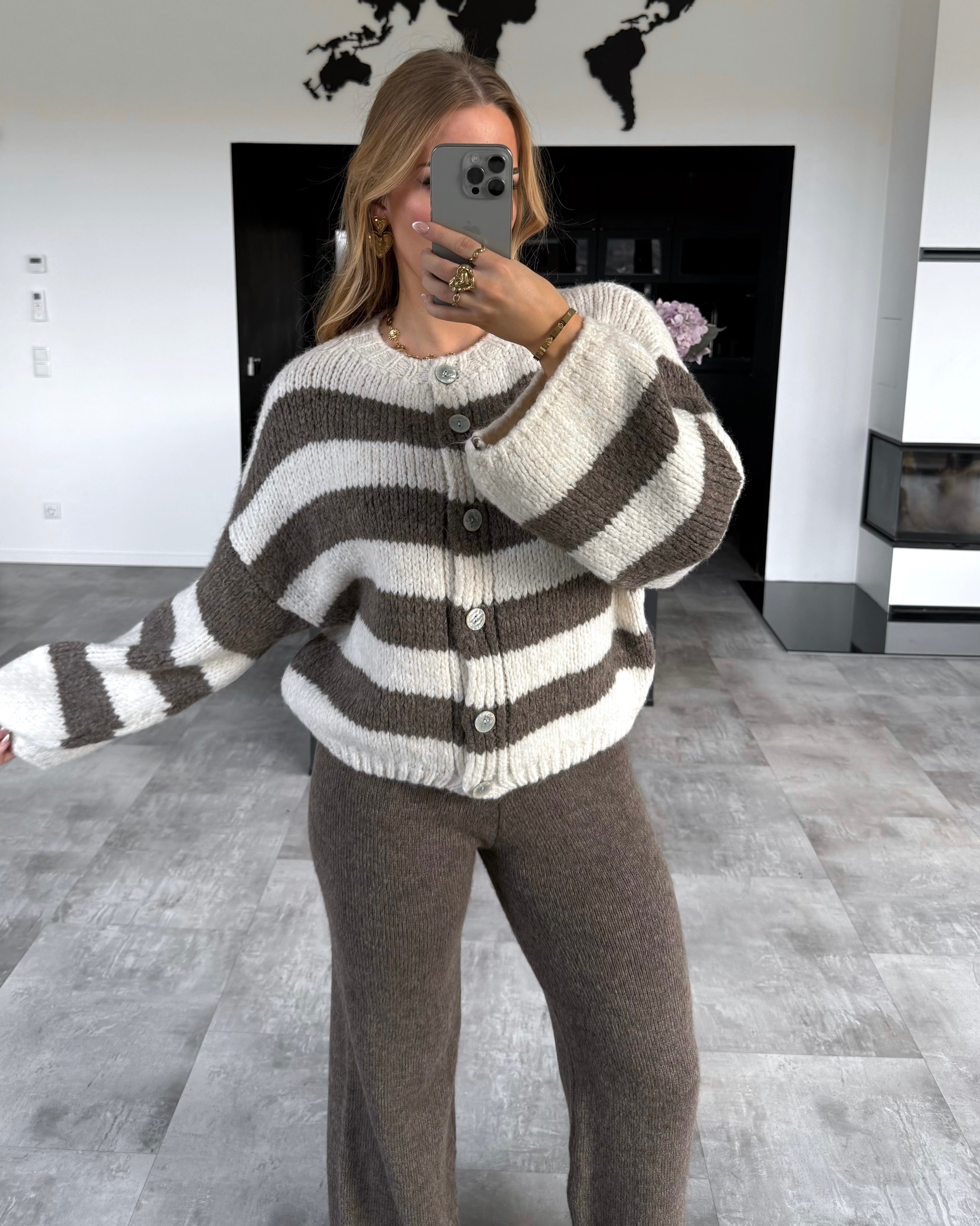 Cardigan "Marlow" Ecru-Hellbraun