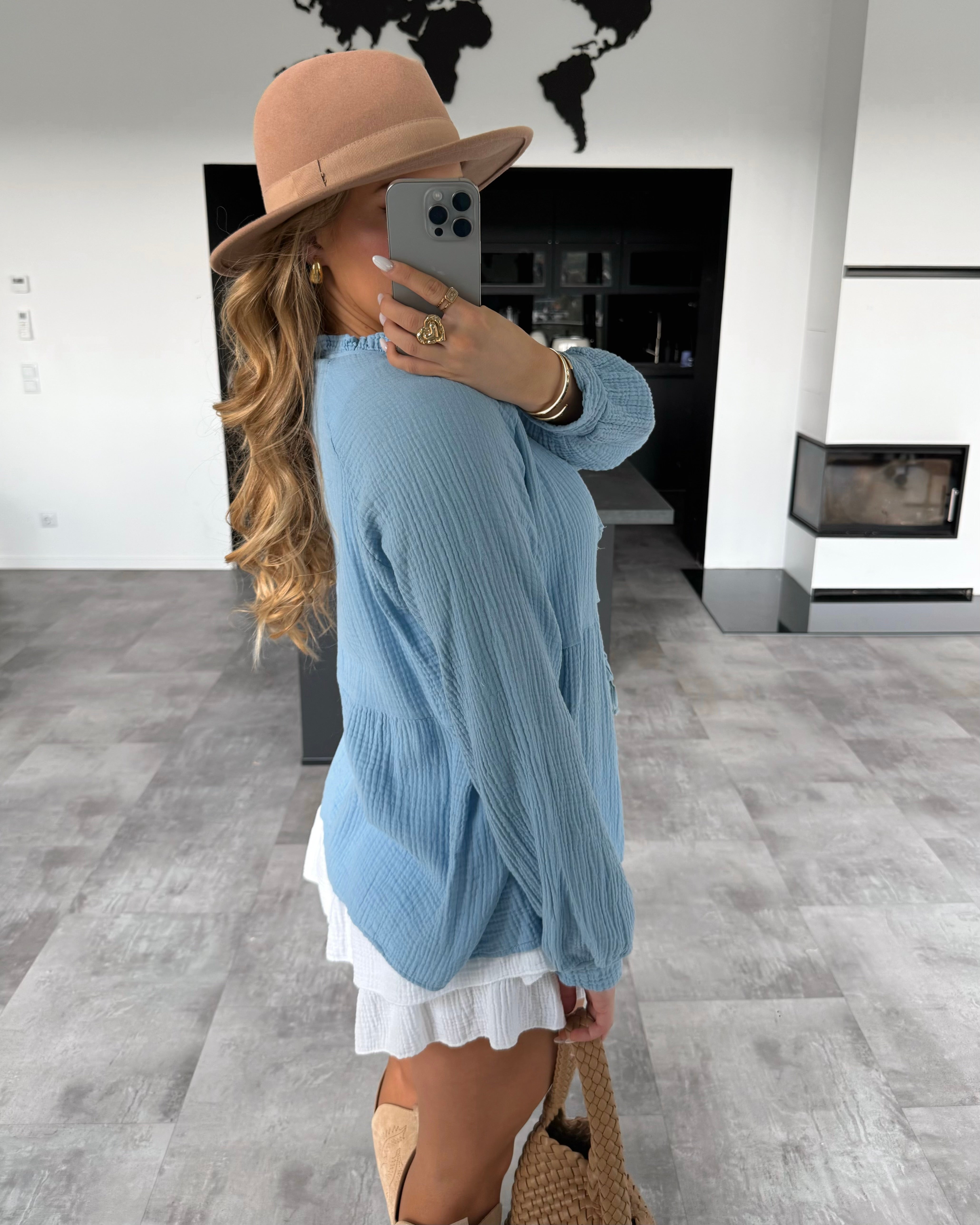 Musselin Knoten-Bluse "Lydia" Hellblau