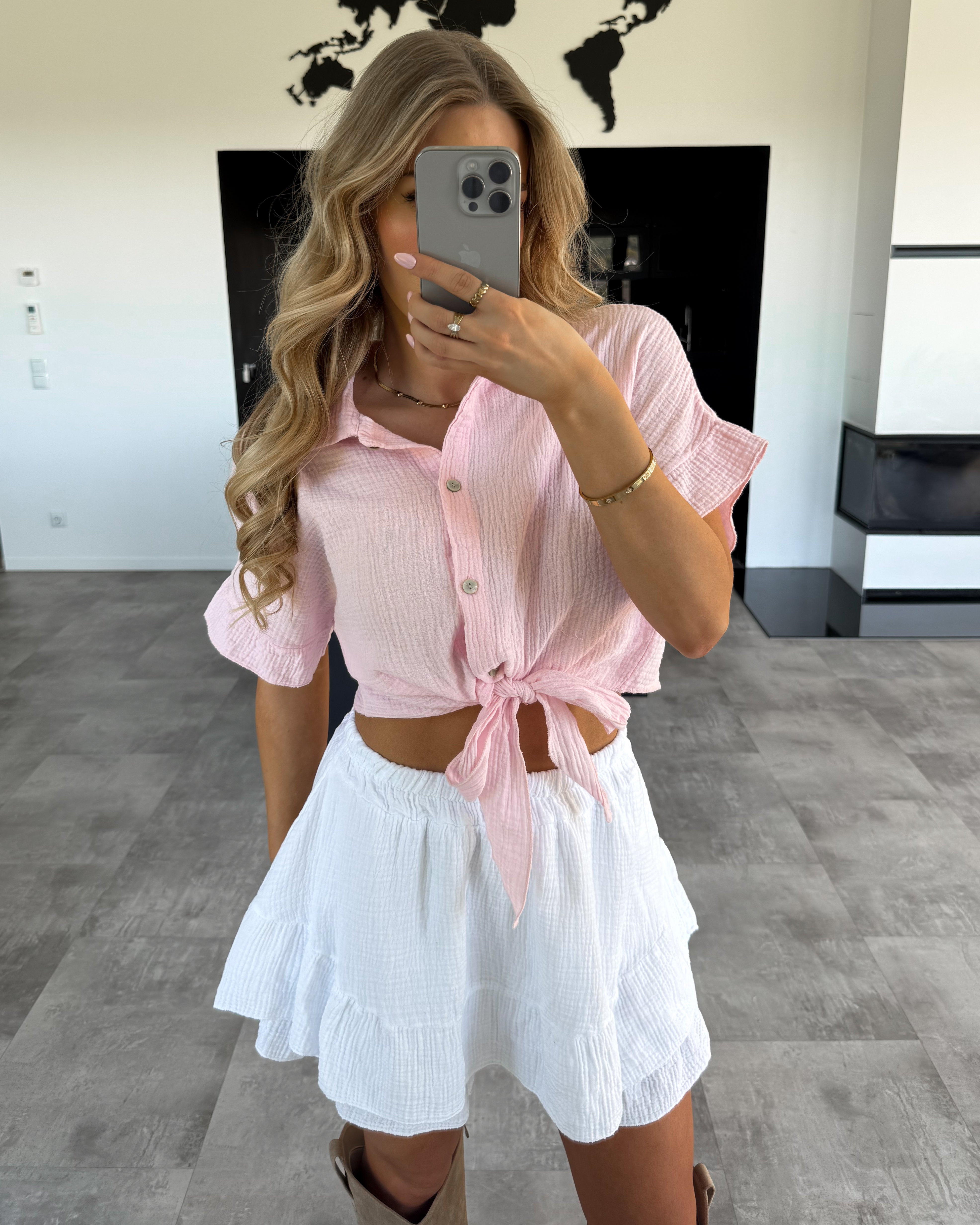 Musselin Knotenshirt "Lia" Babyrosa