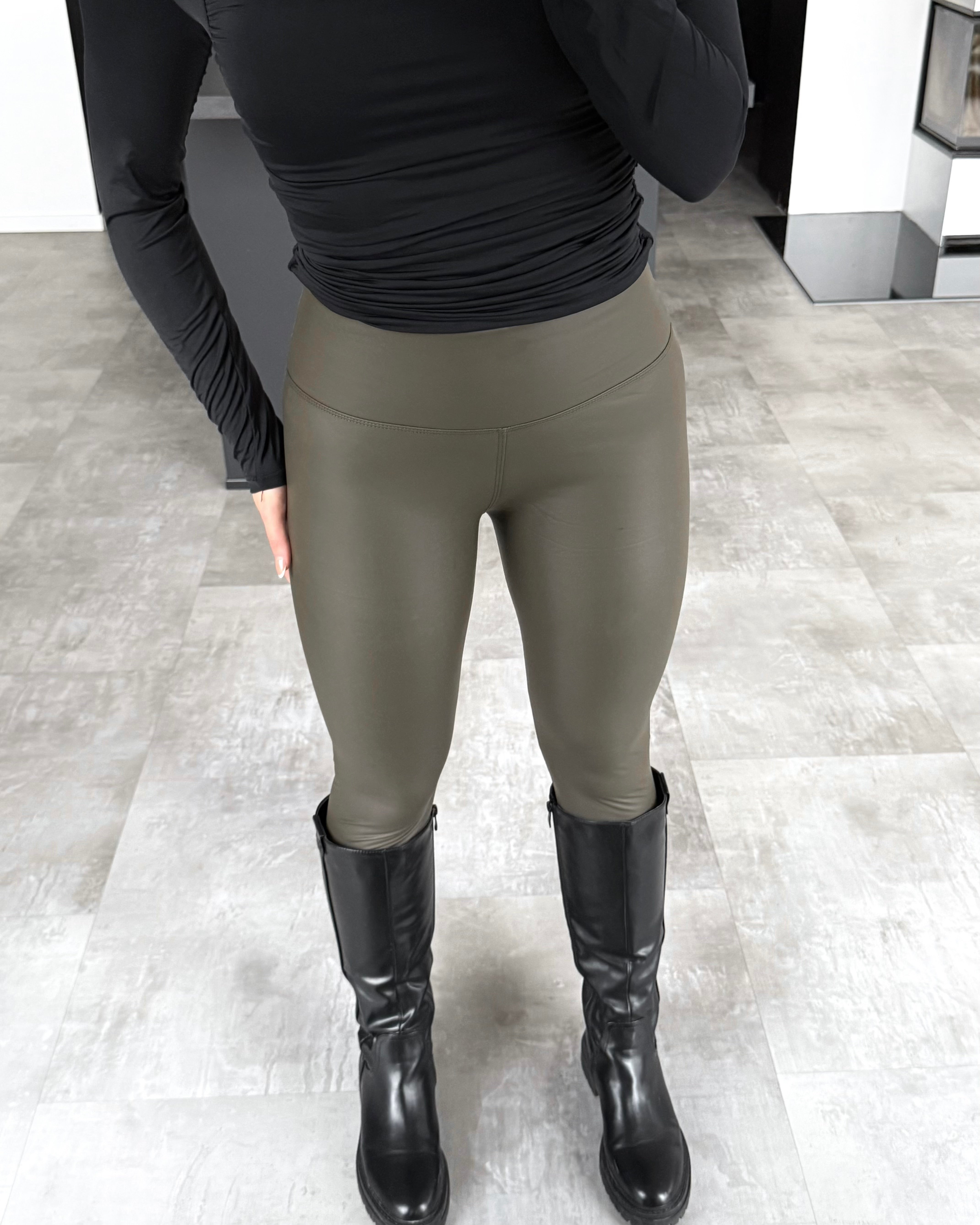 Lederleggings Gefüttert Khaki
