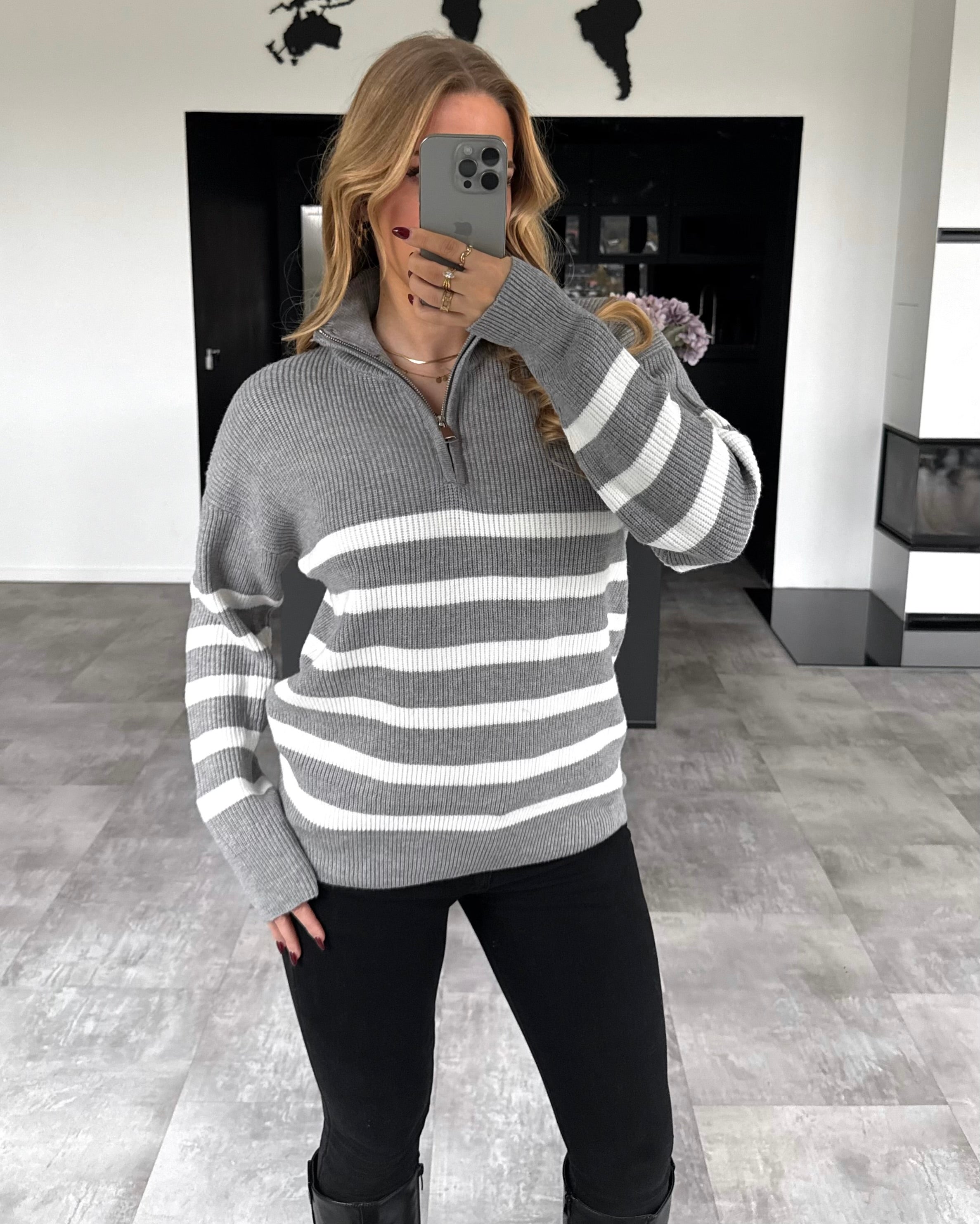 Pullover "Tori" Grau-Weiß