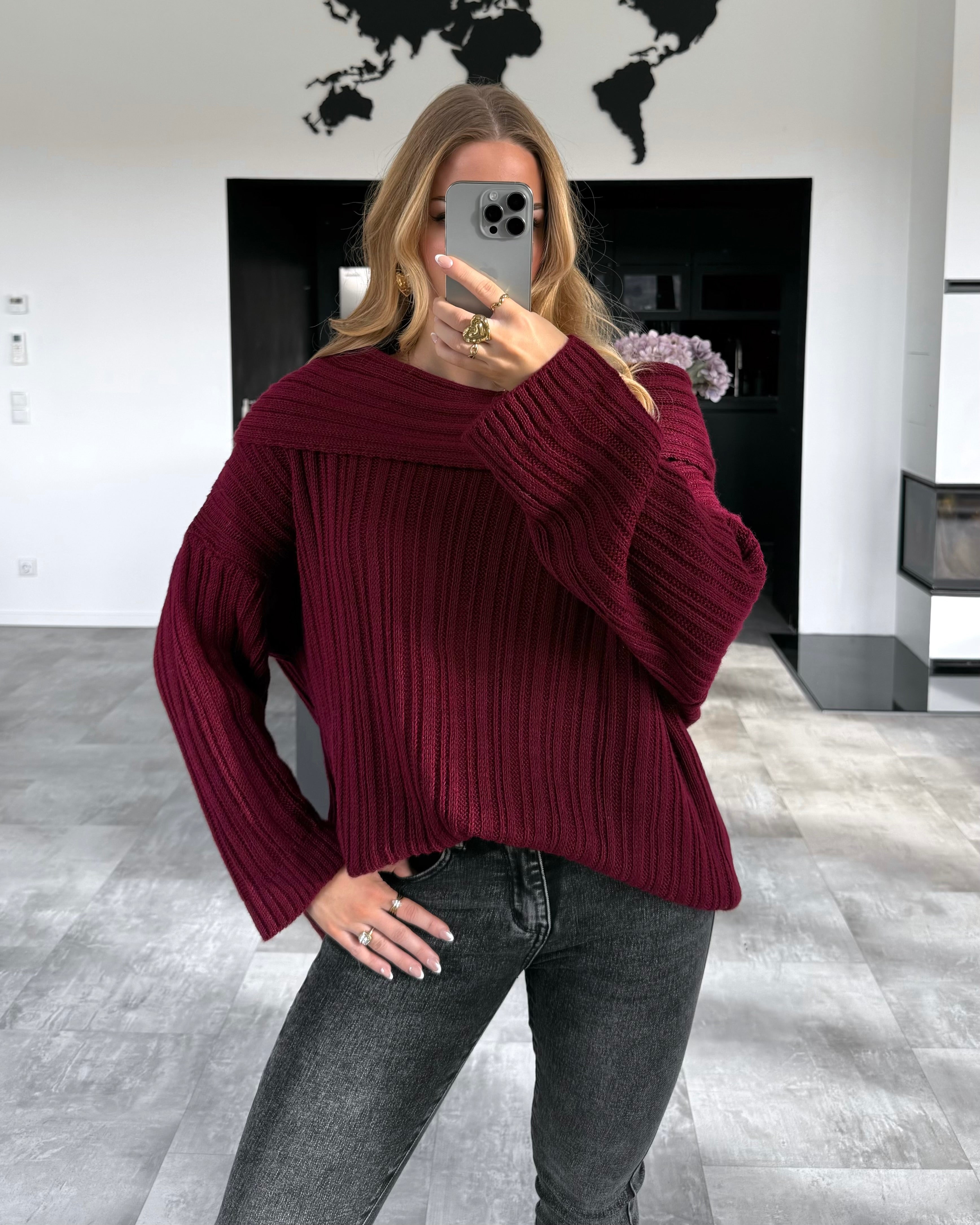 Off-Shoulder Strickpullover "Ivy“ Bordeaux