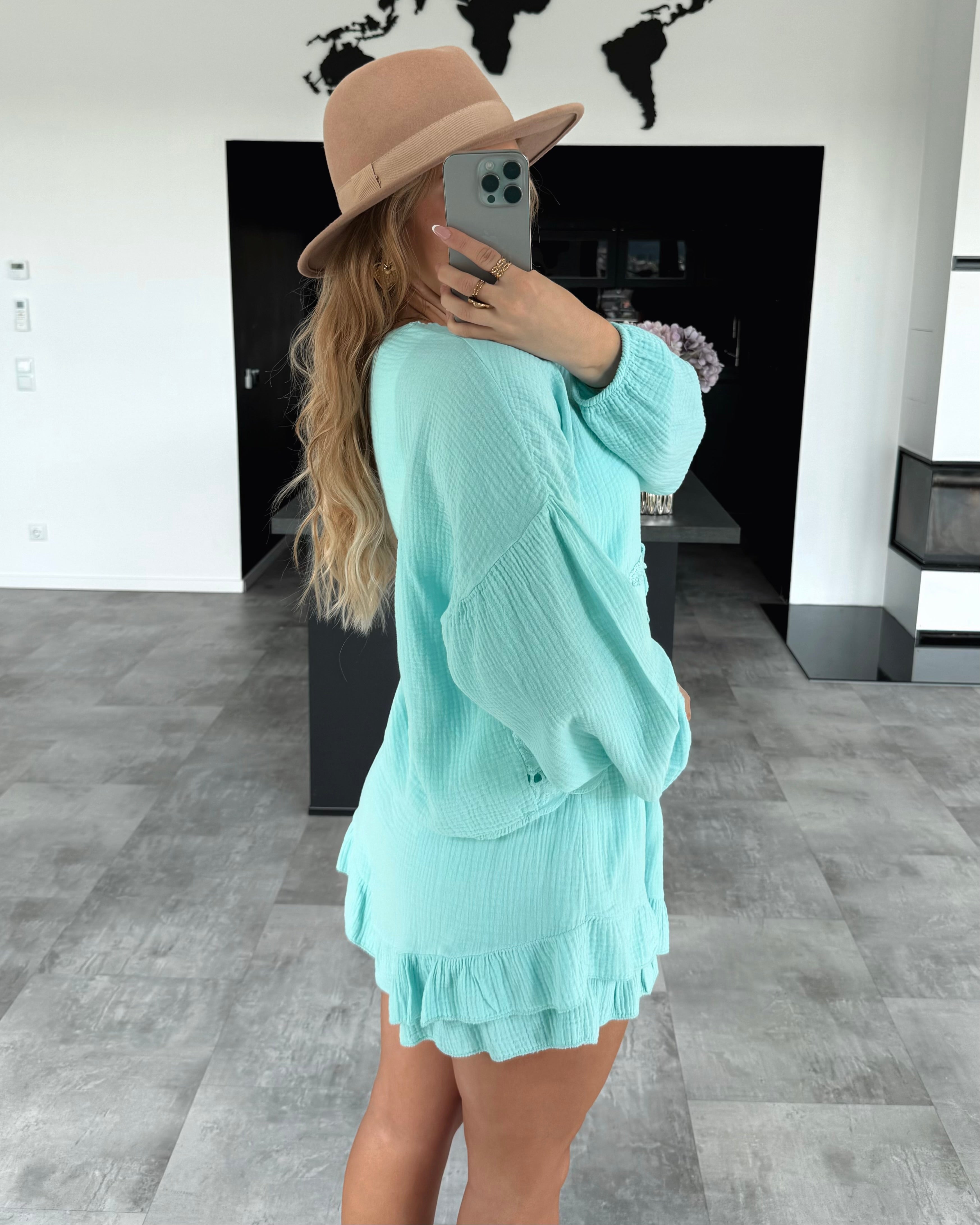 Musselin Knoten-Bluse "Emmi" Aqua