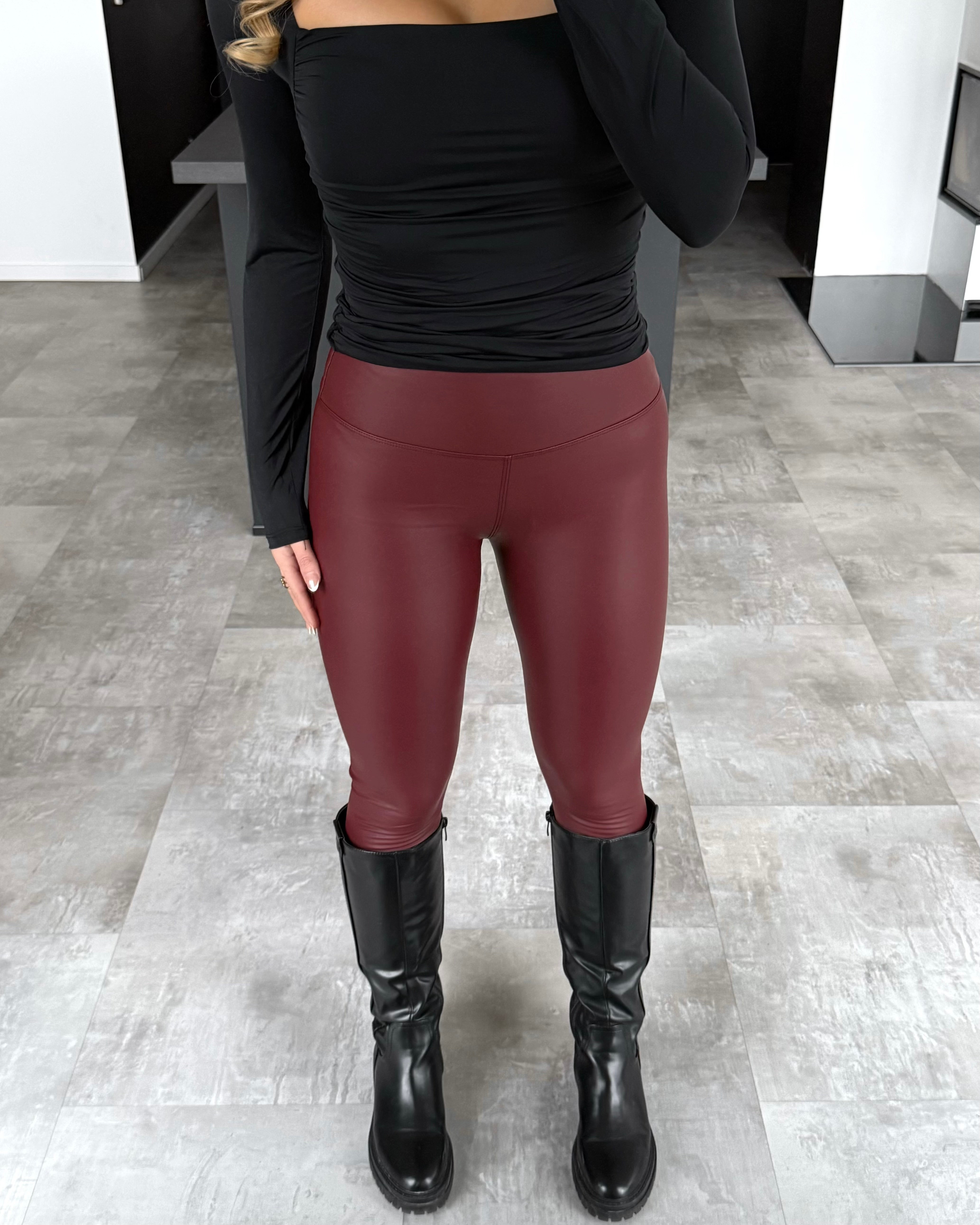 Lederleggings Gefüttert Burgunder