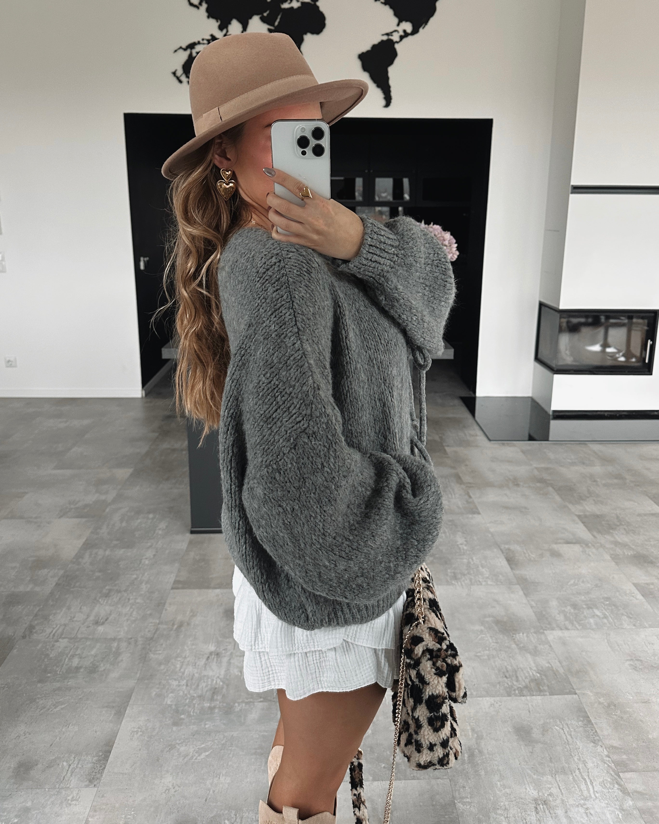 Knoten-Cardigan "Mavie" Dunkelgrau