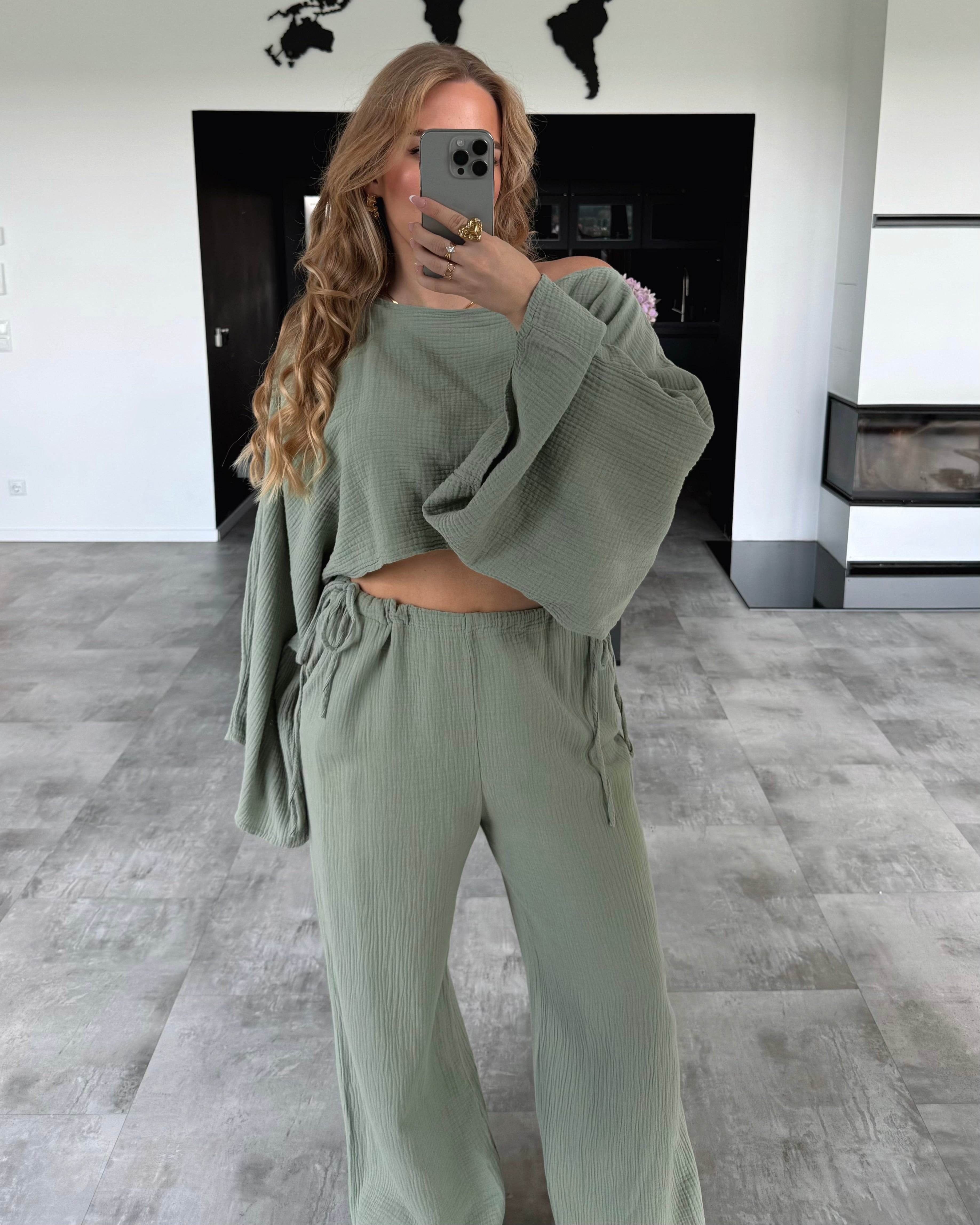 Musselin Zweiteiler “Serafine” Khaki