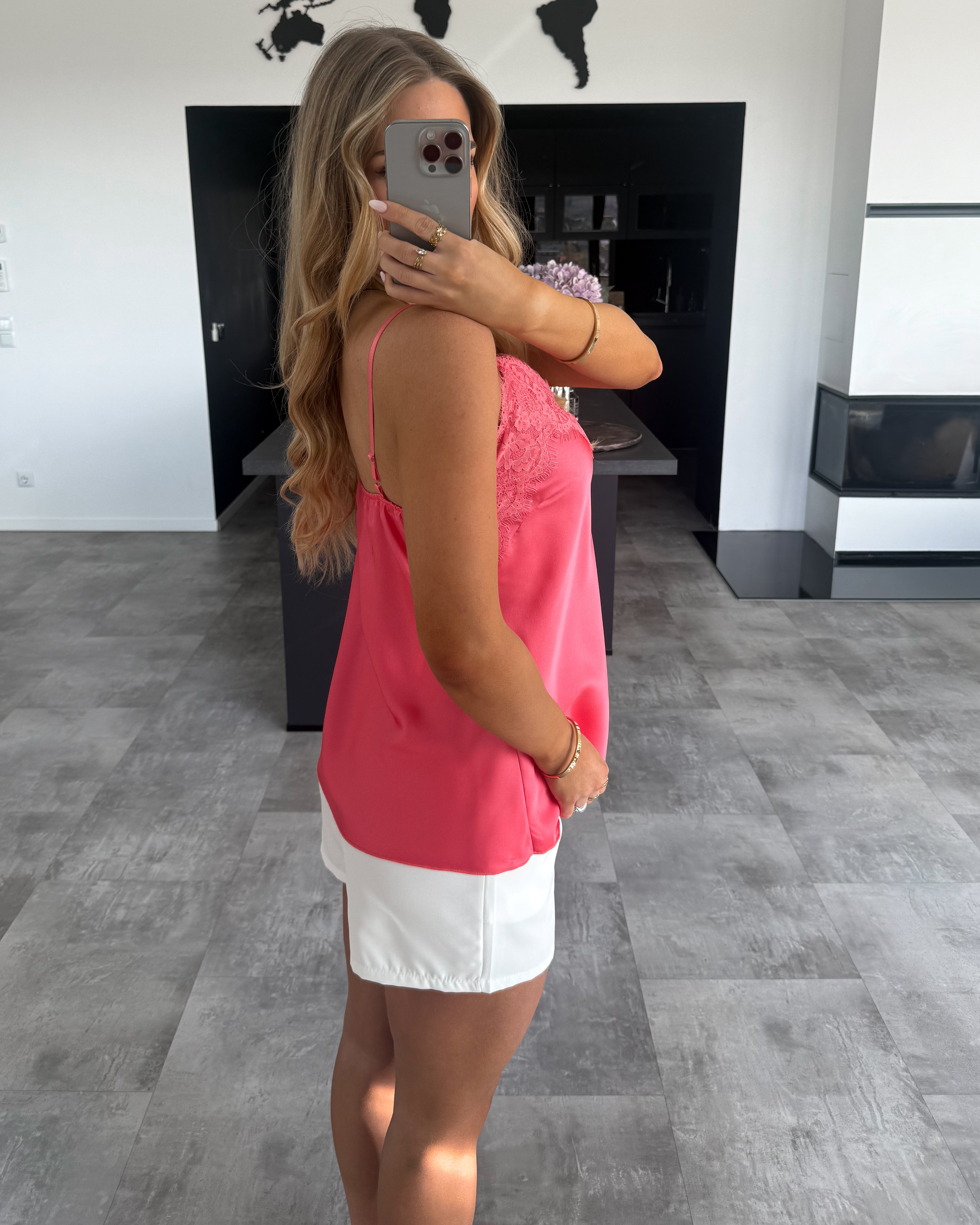 Spaghettiträger-Top "Malina" mit Spitze Koralle