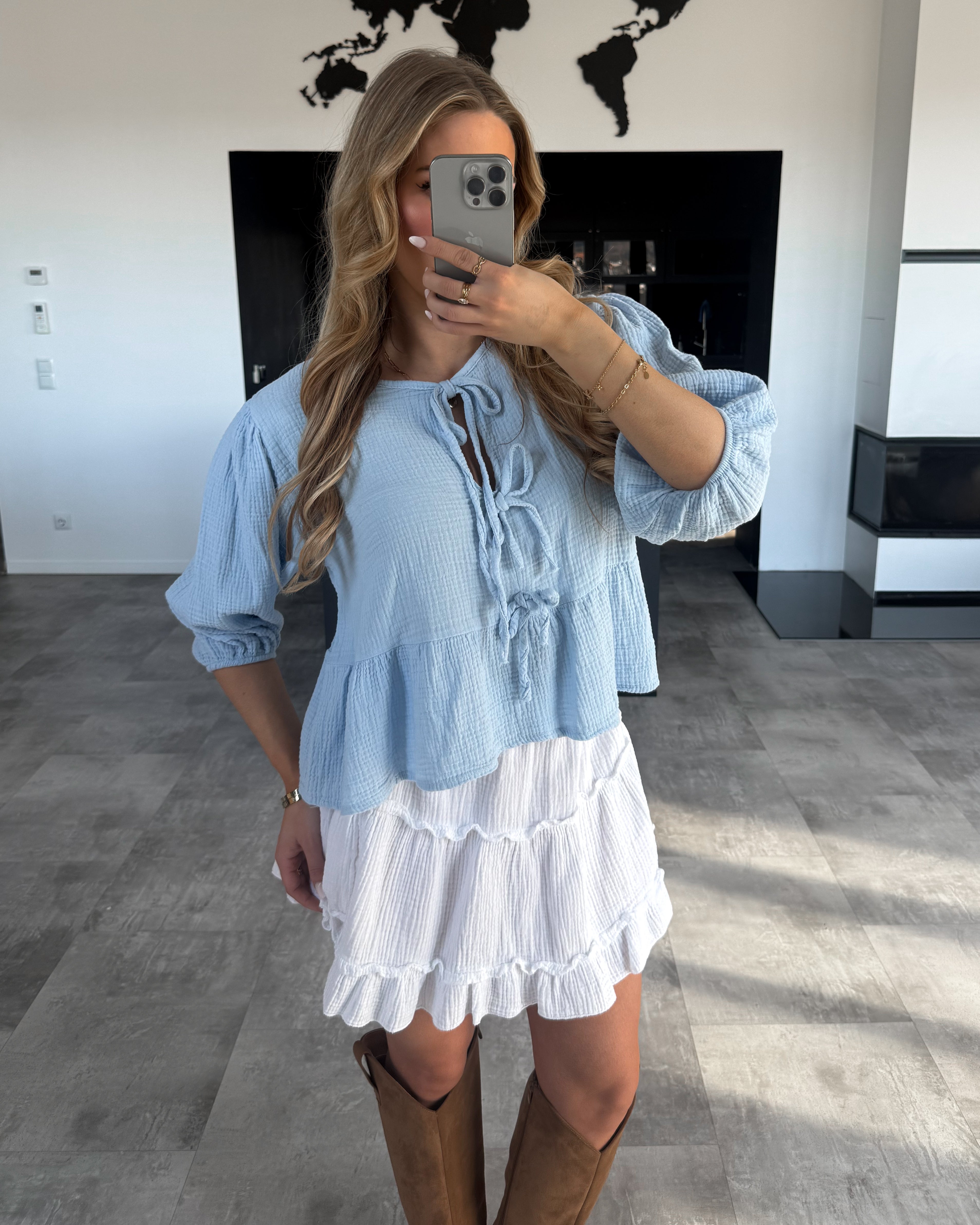 Musselin Knoten-Bluse "Leona" Hellblau