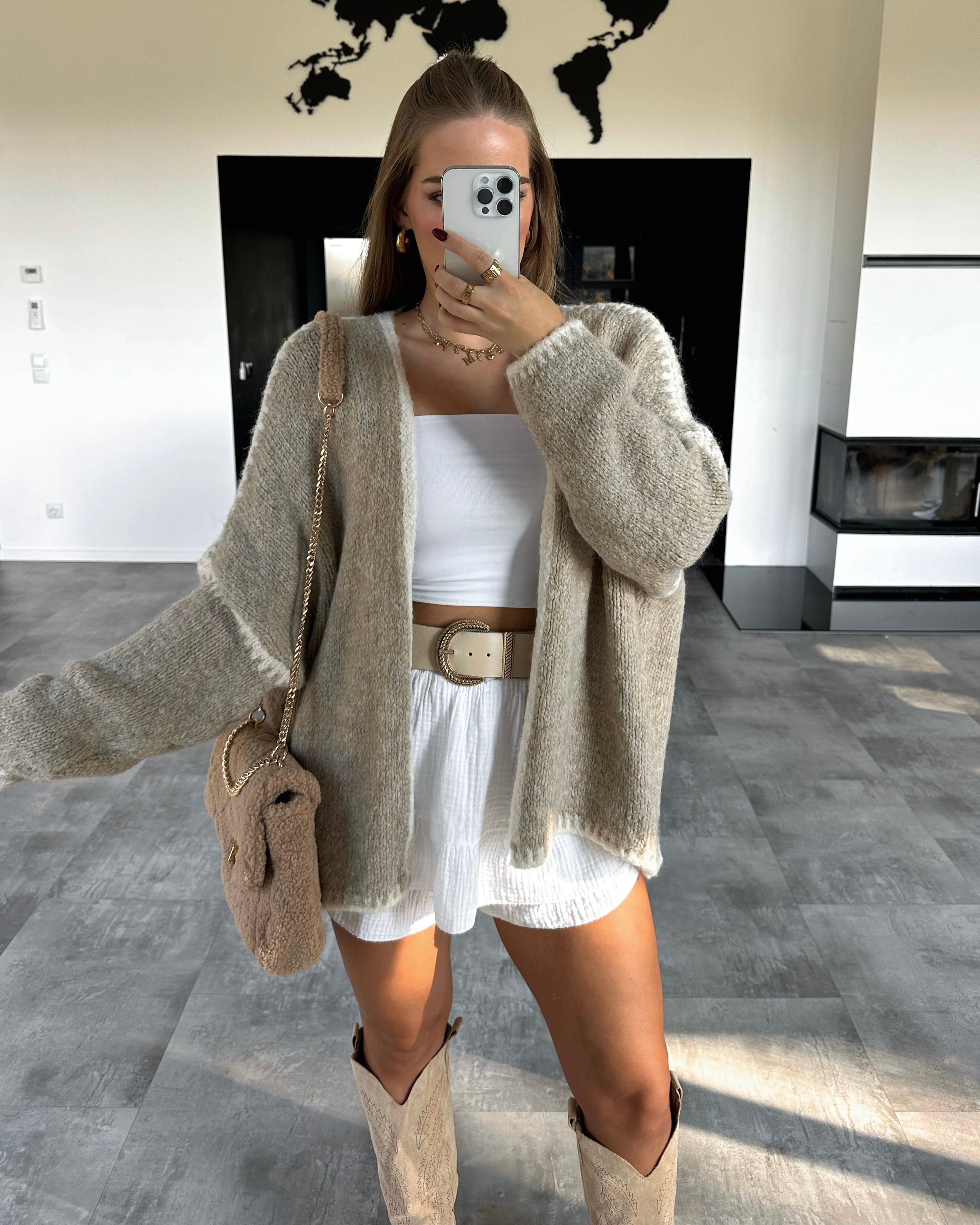 Cardigan "Fee” Taupe-Weiß