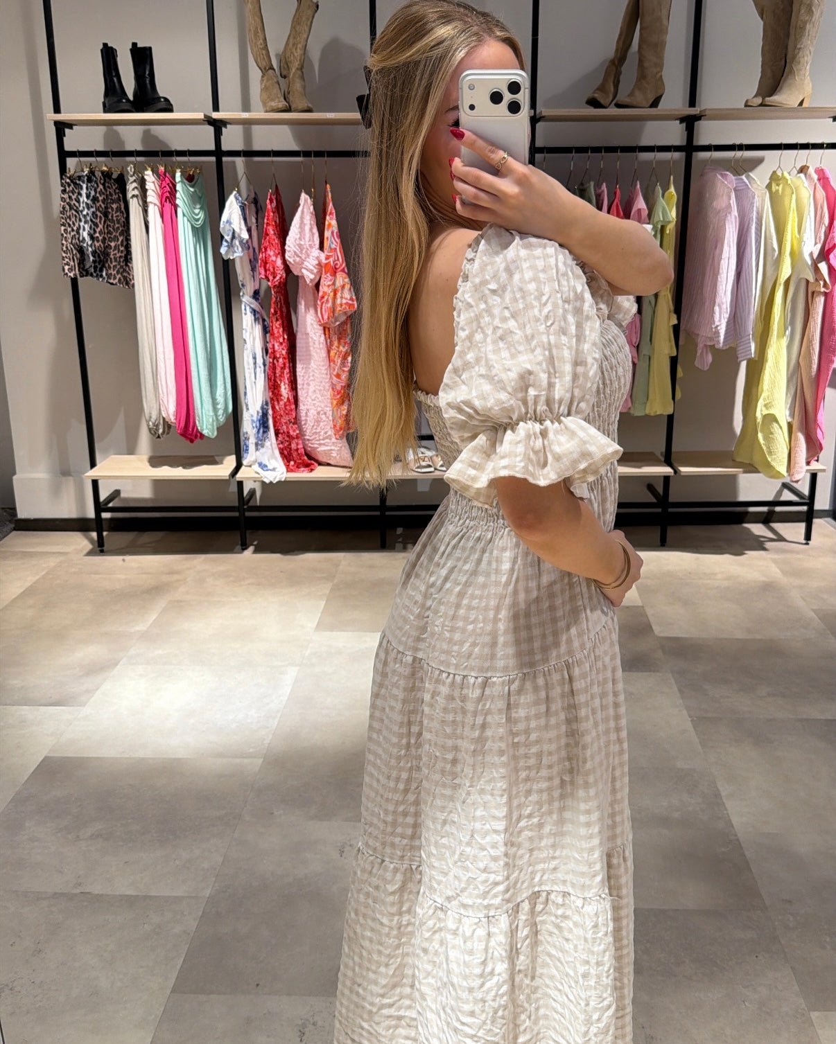 Maxikleid “Rosabella” Beige Kariert