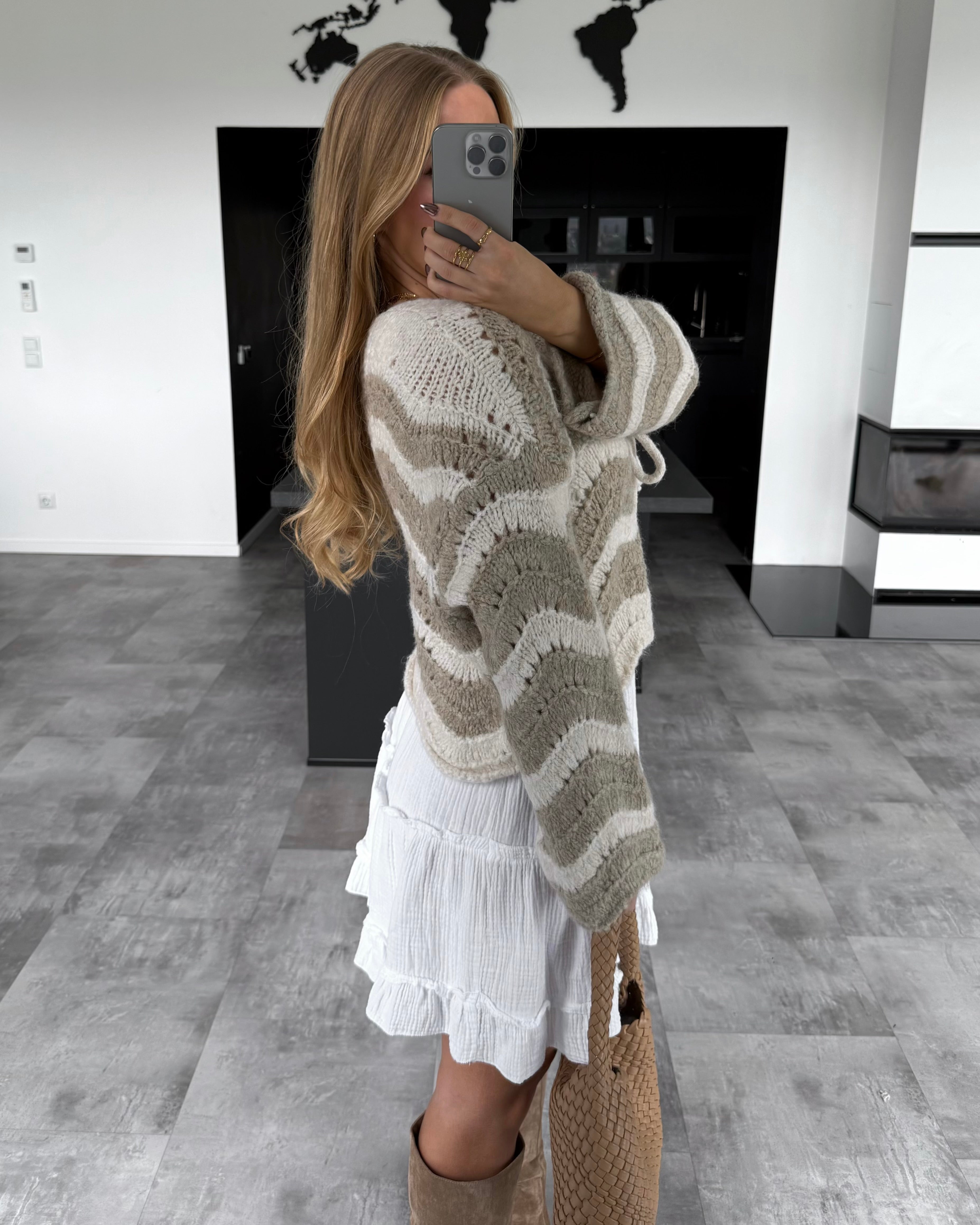 Häkelknoten-Cardigan "Lee" Beige-Ecru