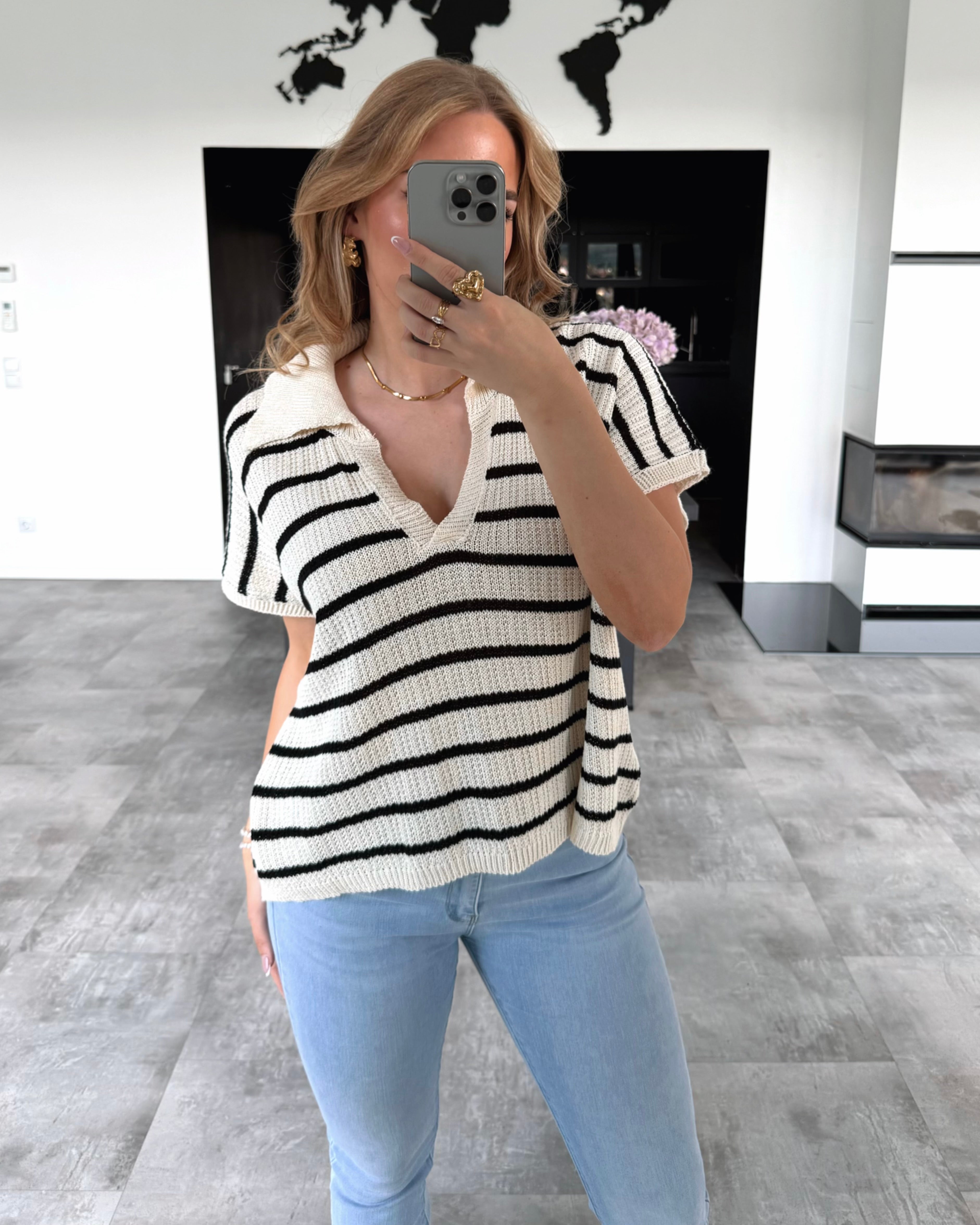 Häkelshirt "Sally" Beige-Schwarz