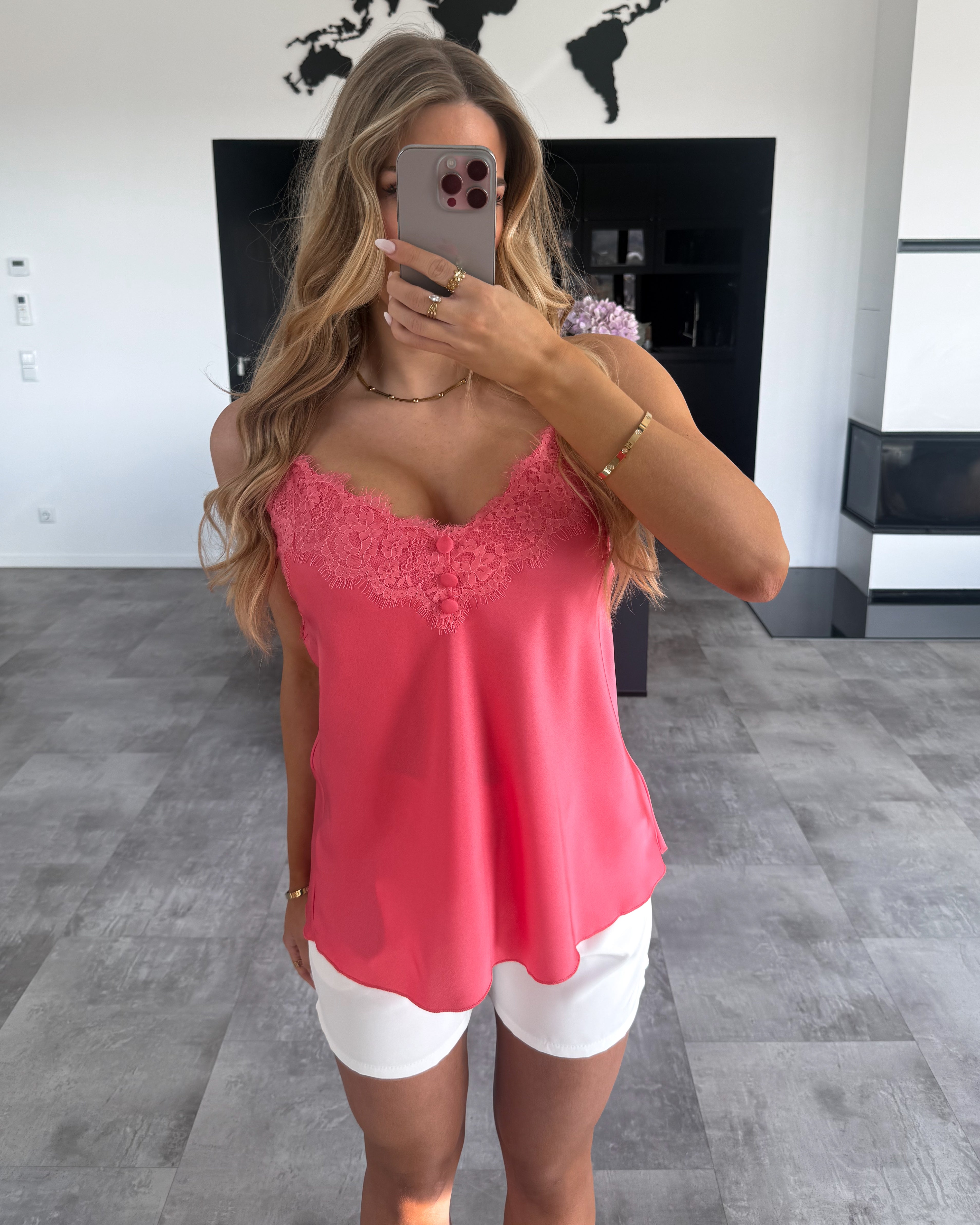 Spaghettiträger-Top "Malina" mit Spitze Koralle