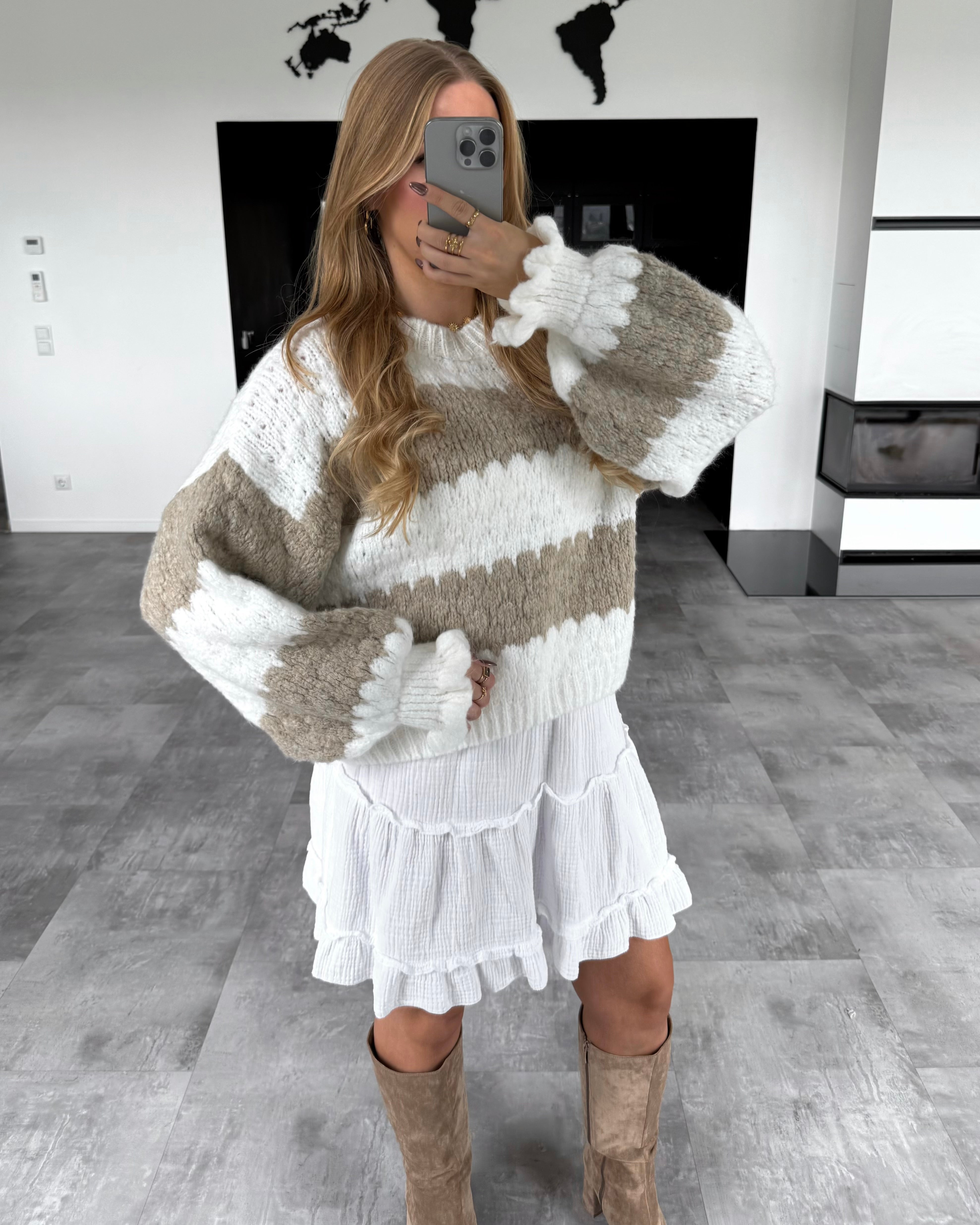 Pullover "Malena" Weiß-Taupe