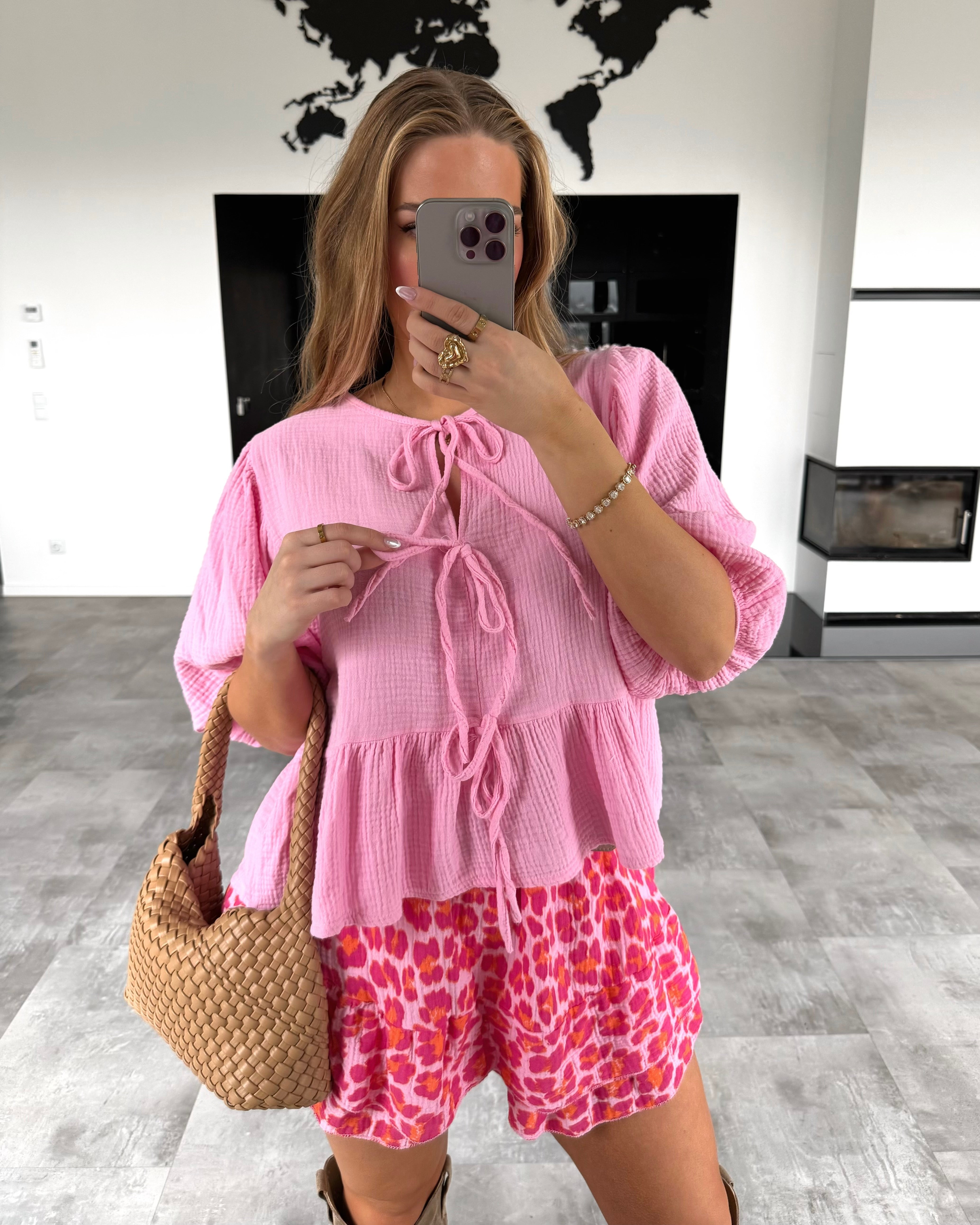 Musselin Knoten-Bluse "Leona" Bubblegum Rosa