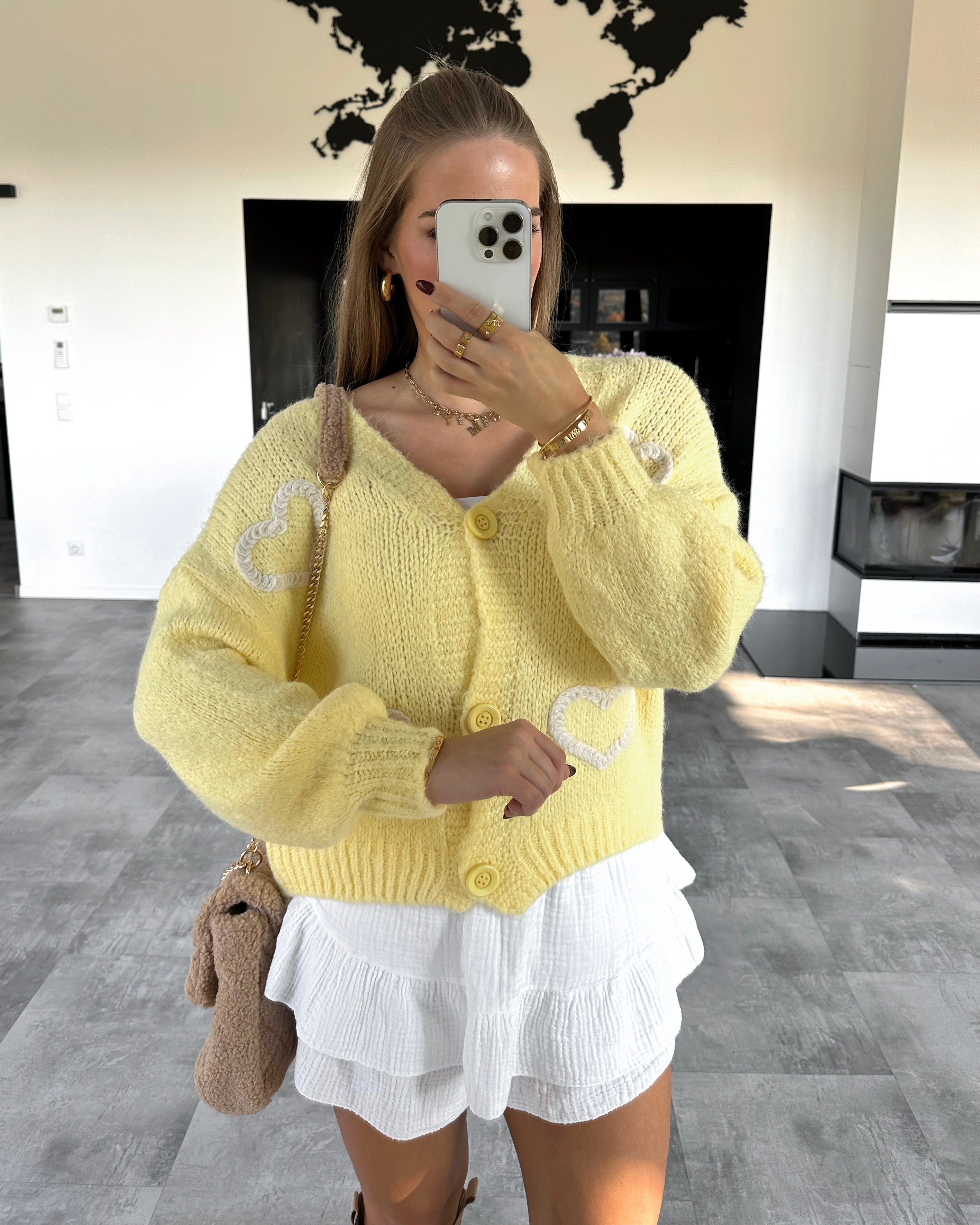 Cardigan "Lover" Gelb mit Herzen
