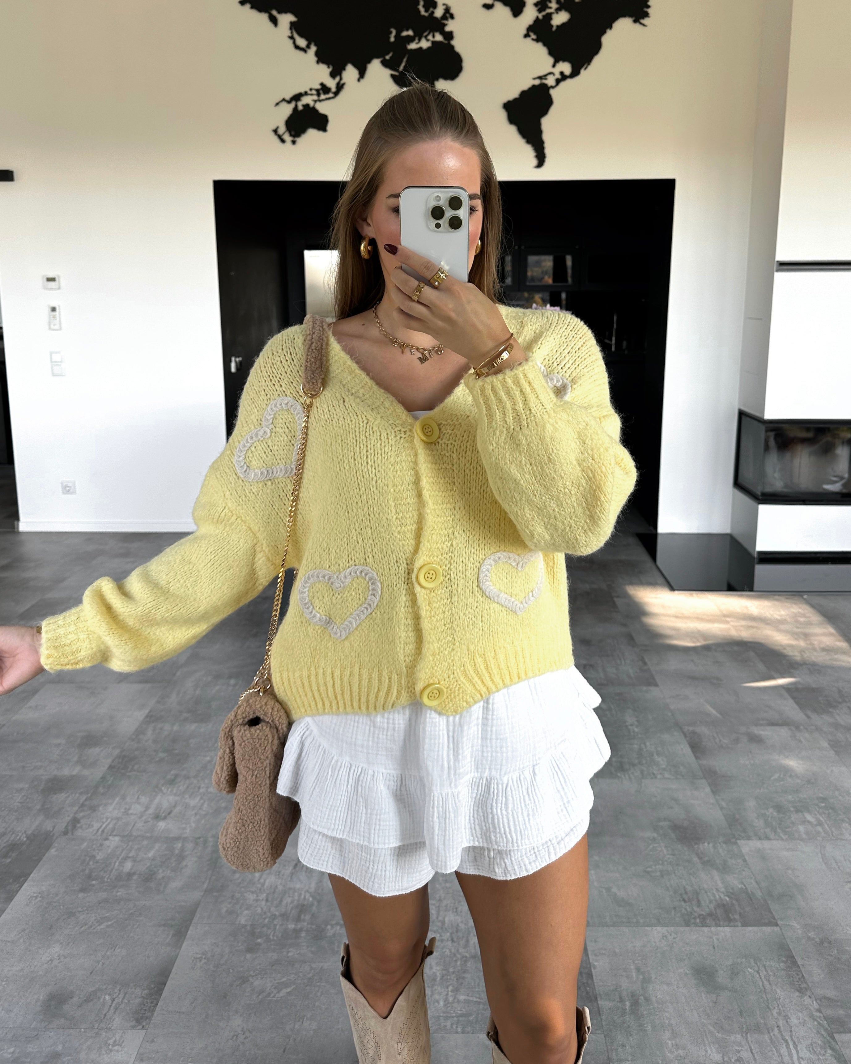 Cardigan "Lover" Gelb mit Herzen
