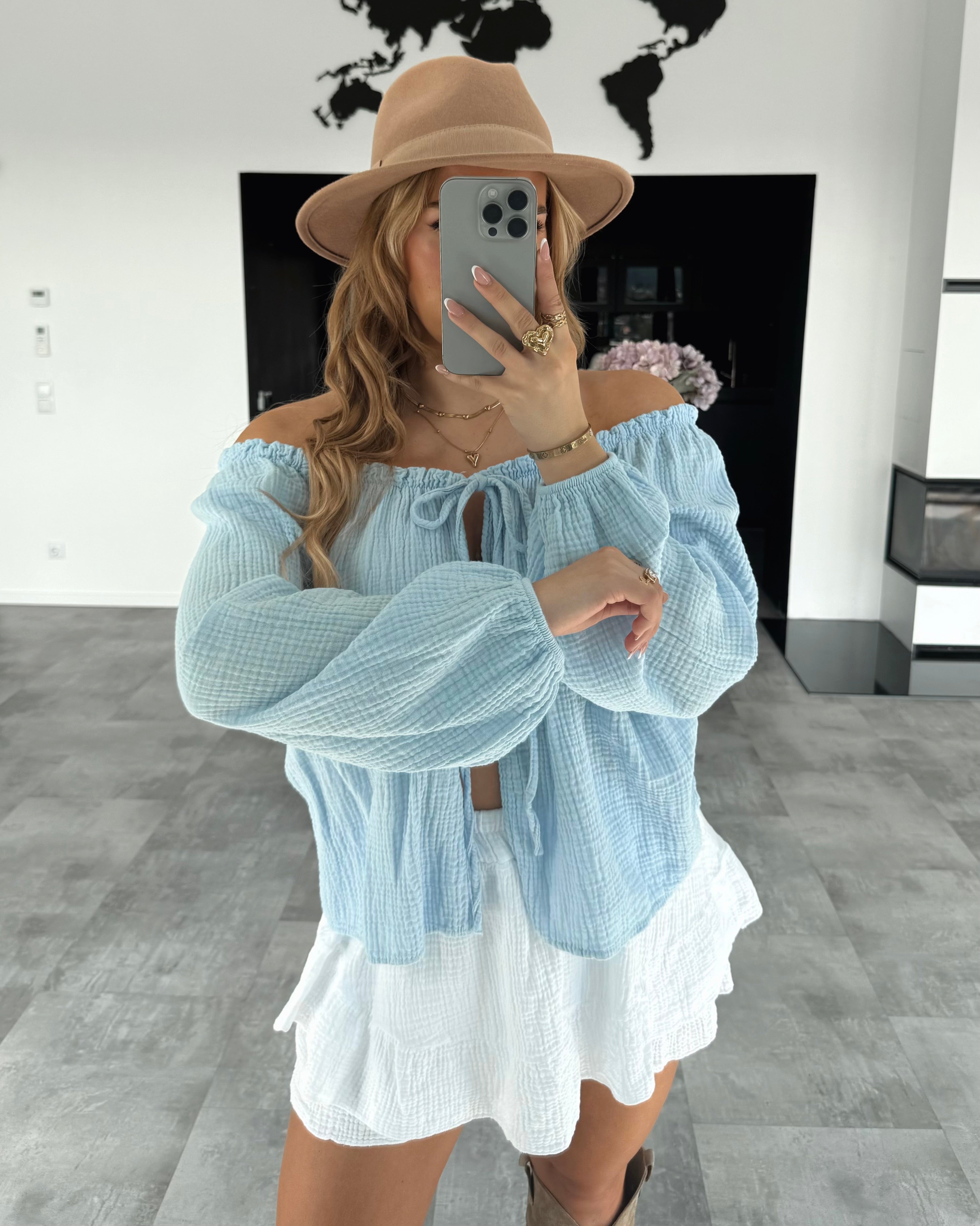 Musselin Knoten-Bluse "Kristin" Hellblau