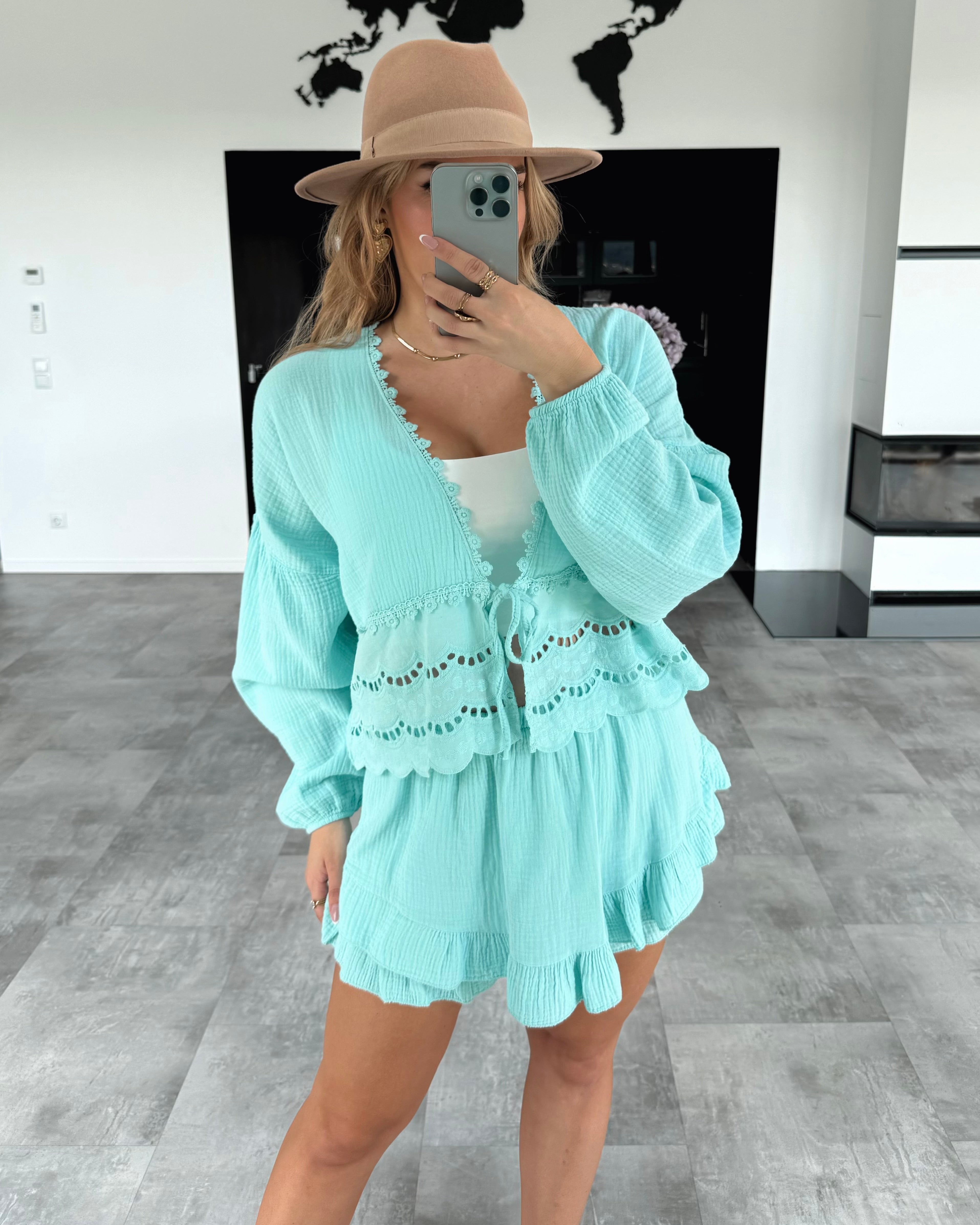 Musselin Knoten-Bluse "Emmi" Aqua