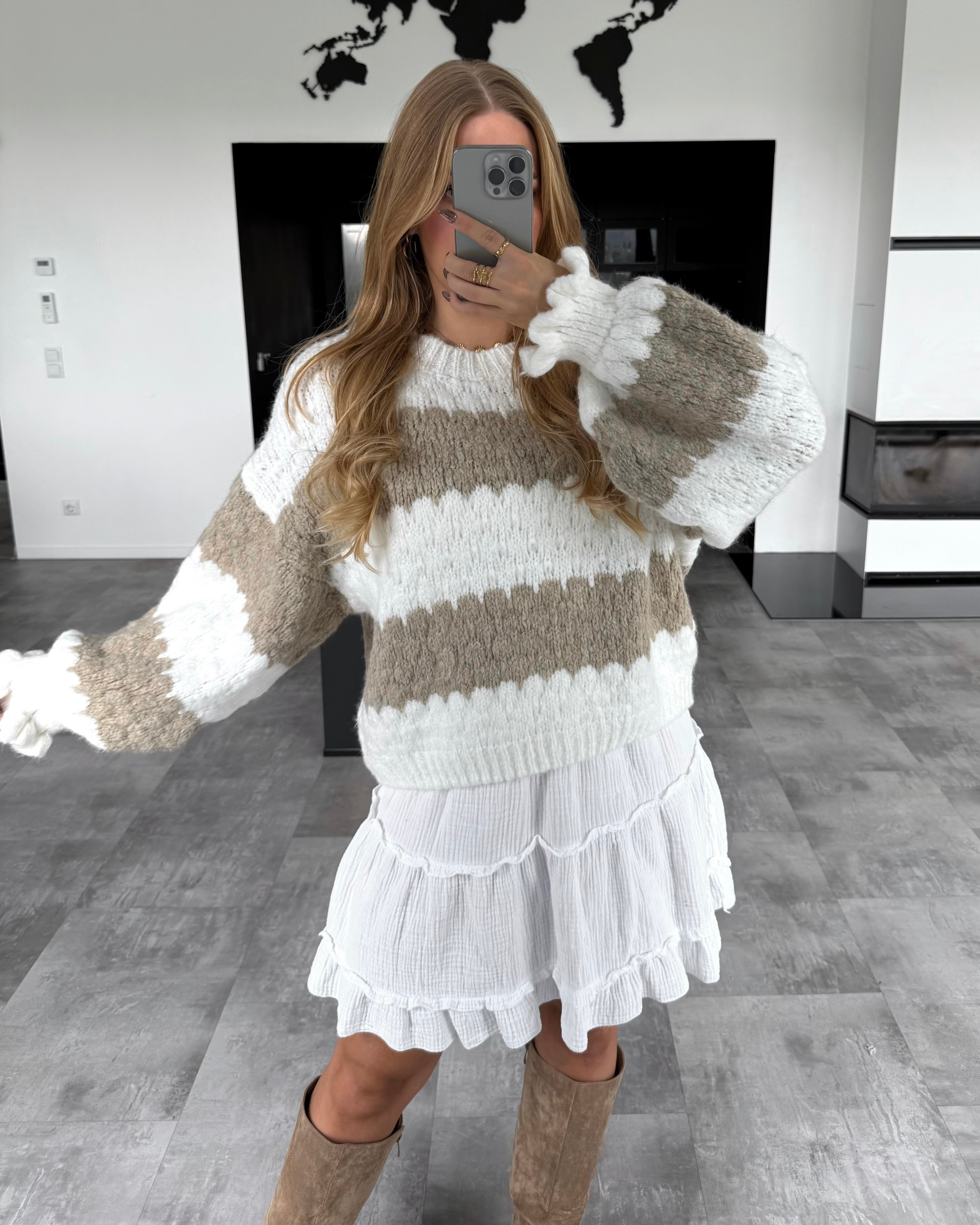 Pullover "Malena" Weiß-Taupe