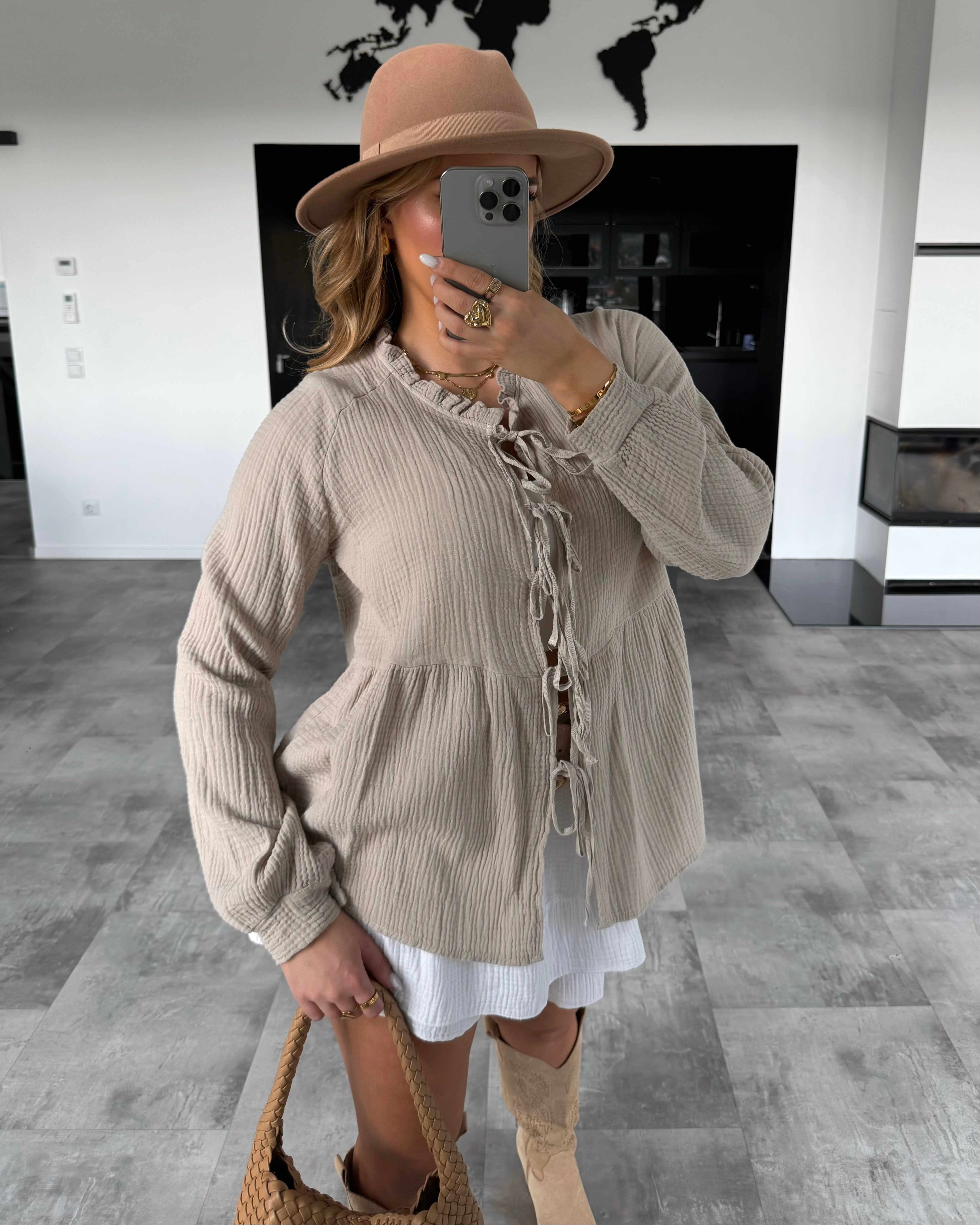 Musselin Knoten-Bluse "Lydia" Beige