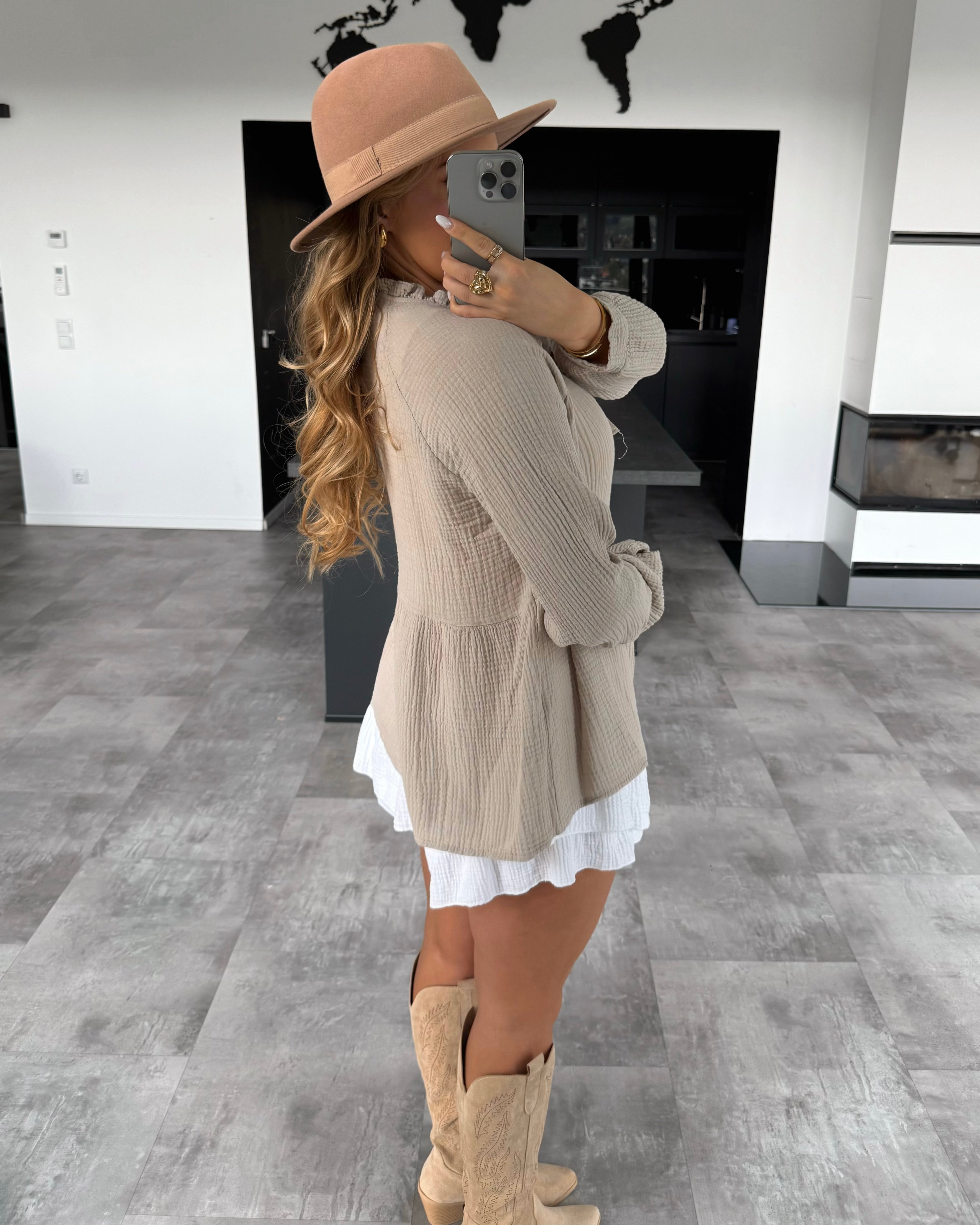 Musselin Knoten-Bluse "Lydia" Beige